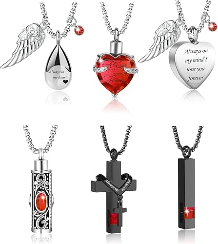 BRINORC Collar de urna cúbica con cruz de corazón para cenizas, joyería de cremación de acero inoxidable para cenizas, medallón conmemorativo,