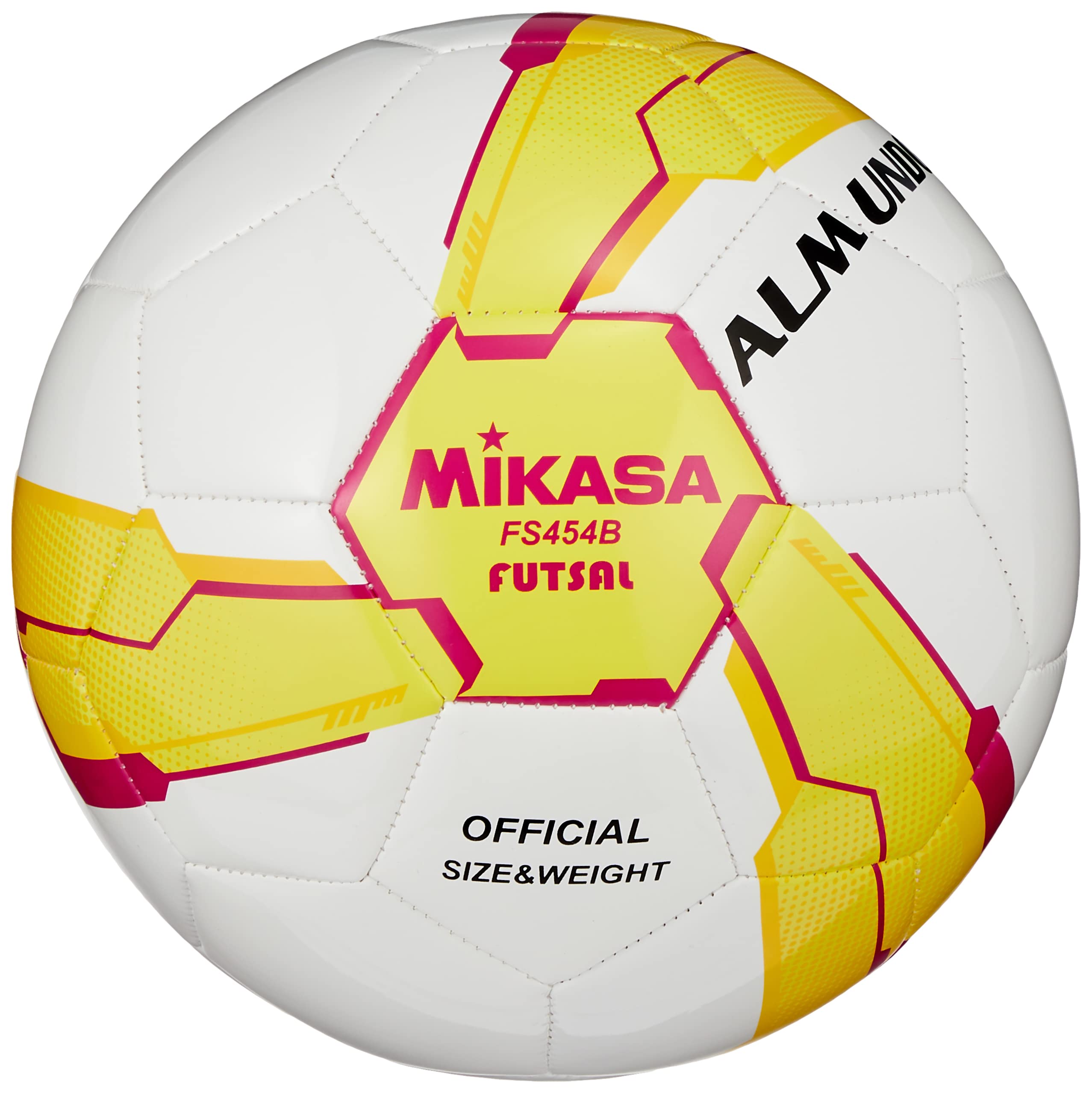 MIKASA FS454B-YP Ballon de Futsal n°4 pour Loisir général, collège, lycée, lycée, Junior, Jaune/Rose, Pression Interne recommandée : 0,400-0,600 kgf/cm²