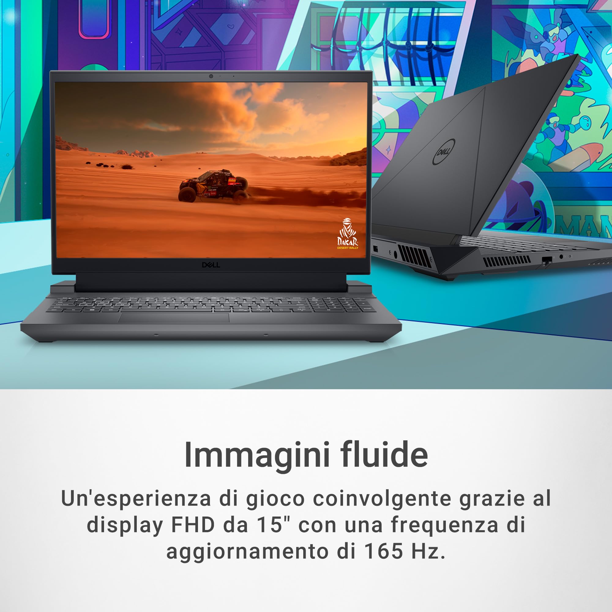 Dell Gaming G15 5530 Portatile 15,6'' FHD IPS 165Hz, Nvidia G-Sync, Intel Core i7 13650HX, RTX 4060 Graphics, 16GB Memoria, 1TB SSD, Windows 11 Home, italiano, Dark Shadow Grey