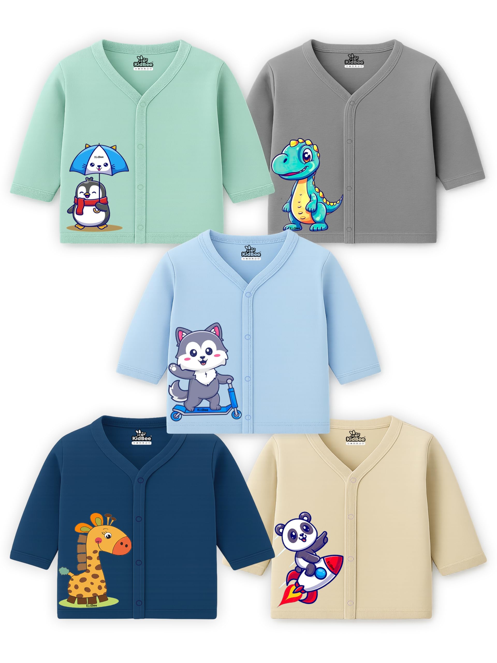 Kidbee Baby Cotton Jabla/Top, Unisex Full Sleeve, Soft Fabric Combo Pack of 5-image-26