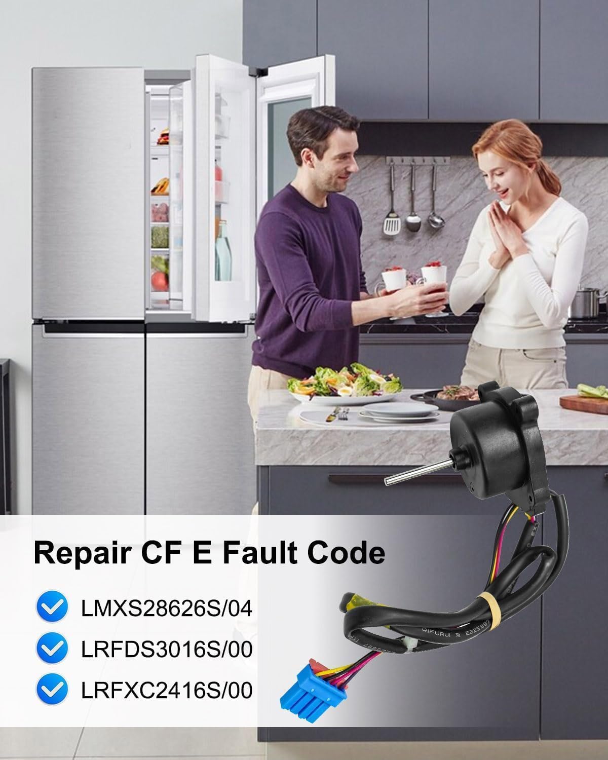 EAU65058502 - Motor de ventilador de condensador para refrigerador LG, reemplaza AP7178309 PS16662422 EAP16662422, código de error de reparación (CF E), 12 V 1 A, 4 pines