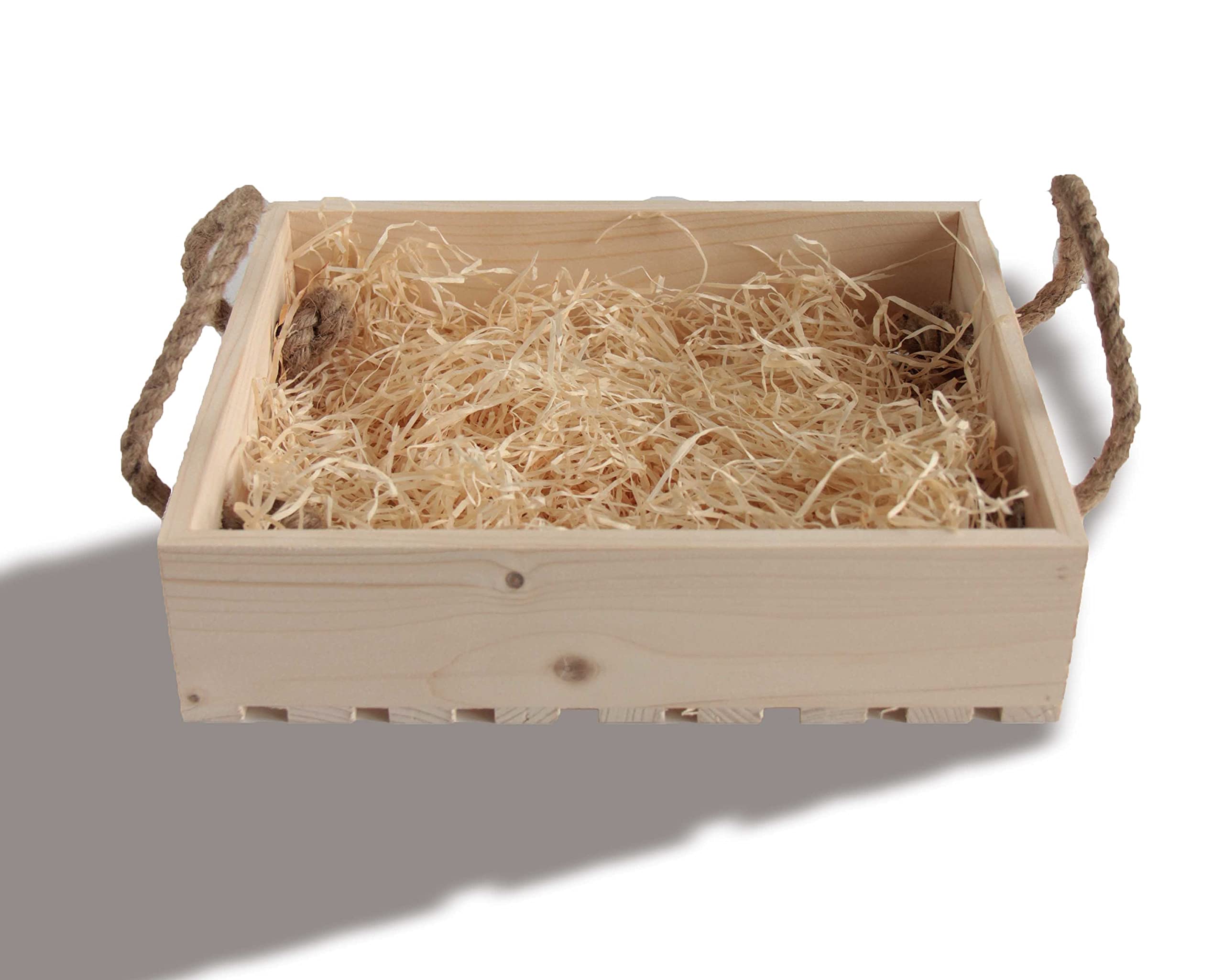 Decort- House Hold Decorations Fancy Handmade Pine Wood Rectangle Basket with Jute Rope Handle and Dried Grass-Pack of 1