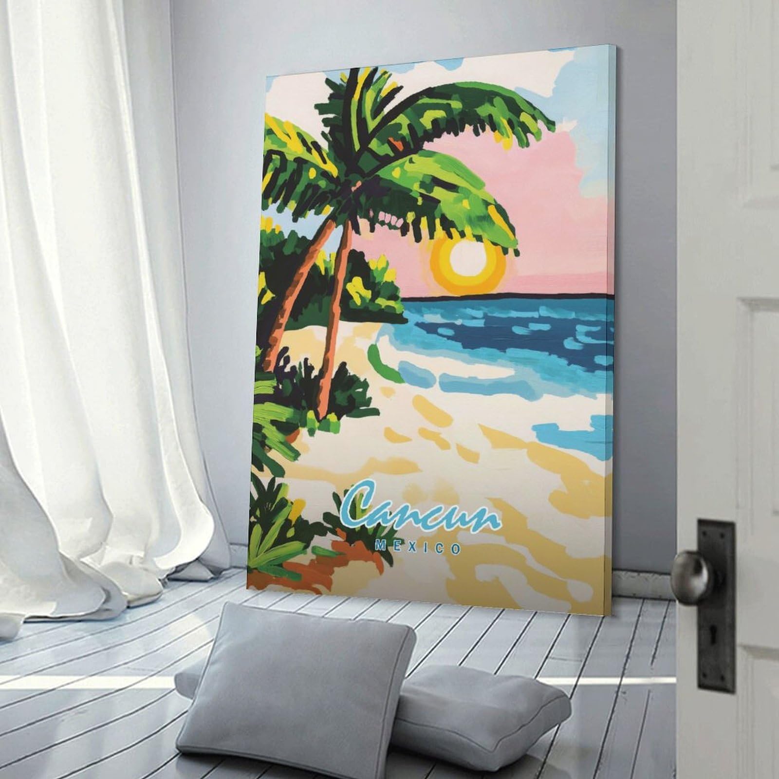 Junmoney Room Decor Wall Art Cancun Beach Sunset, 20x30inch(50x75cm), for Workspace Walls, Study Corners Or Bedrooms, A Smart Decor Choice for Study Walls
