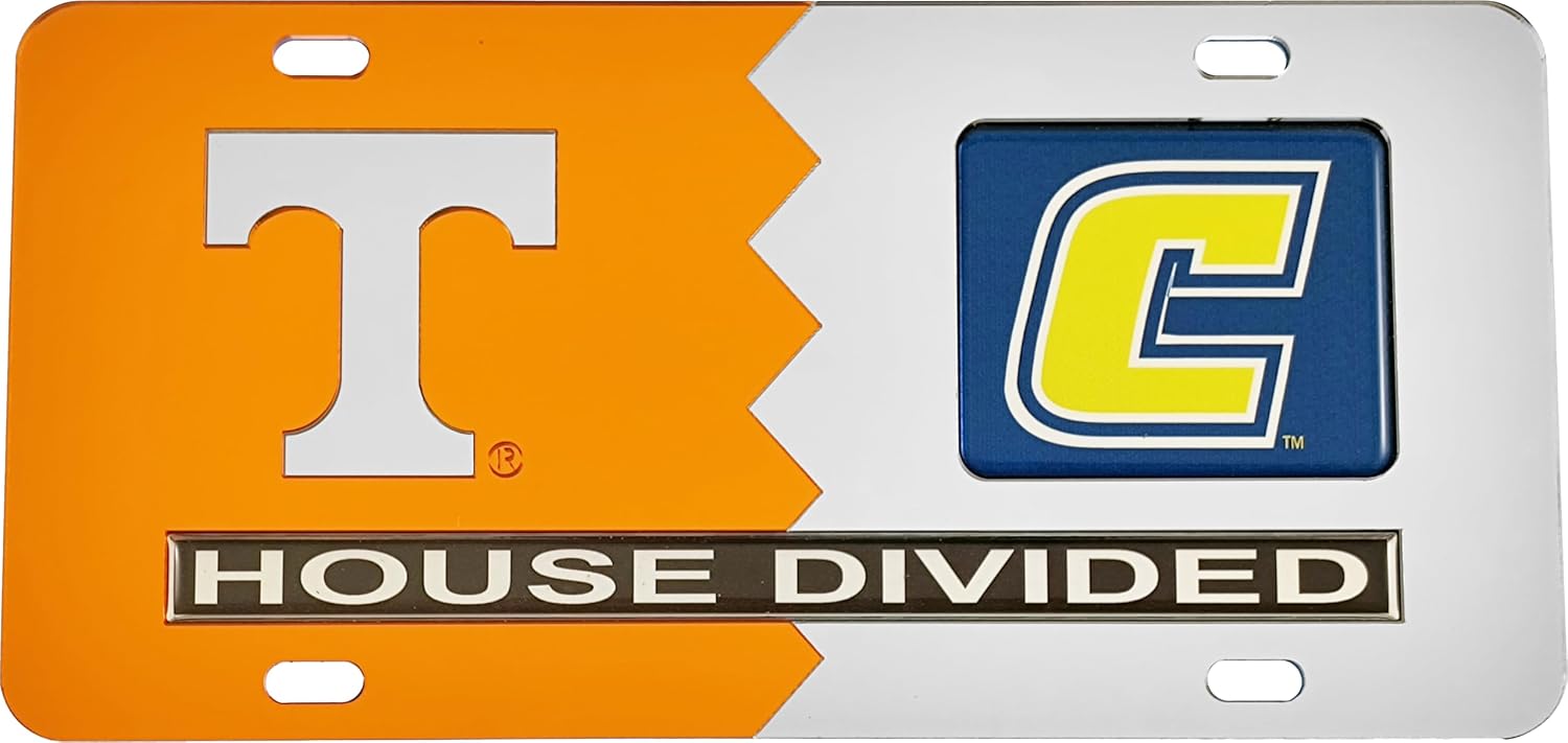 Tennessee + Tennessee at Chattanooga (UTC) House Divided Split License Plate Tag [Orange/Silver - Car/Truck] - ID#54097