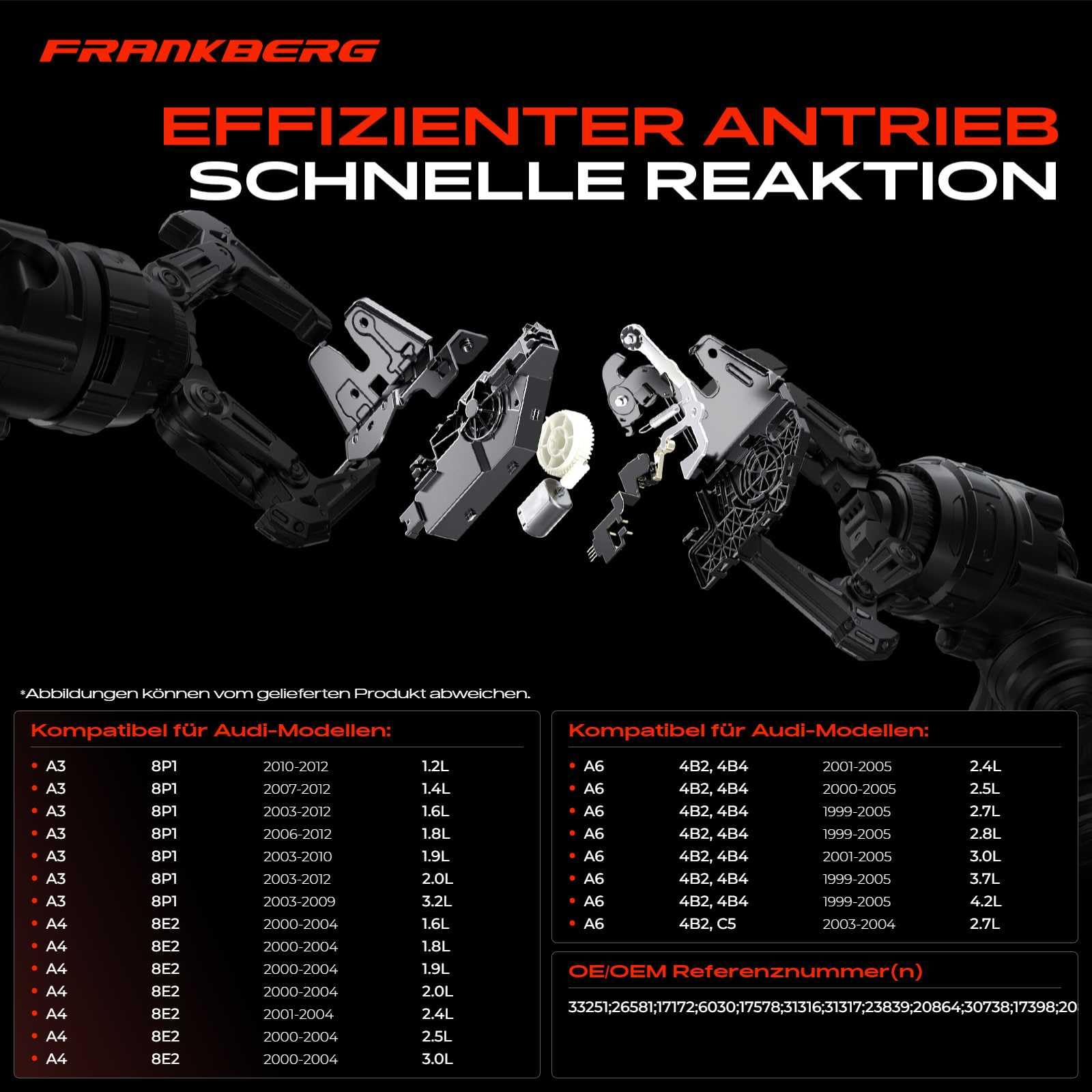 Frankberg 1x Türschloss Heckklappenschloss Zentralverriegelung Kompatibel mit A3 8P1 2003-2012 A3 Cabriolet 8P7 2008-2013 A4 8E2 B6 2000-2004 A6 Avant 4B C5 1999-2005 Replace# 4B9962115B
