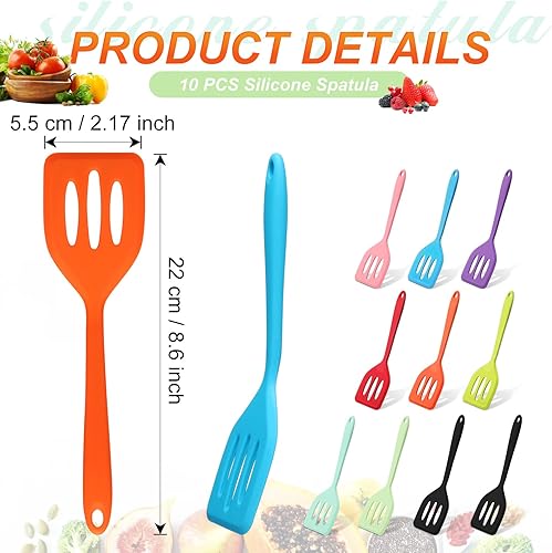 Miniatura 2 de Irenare 10 piezas de mini espátula a granel pequeña de silicona resistente al calor ranurada colorida espátula de huevo aleta antiadherente
