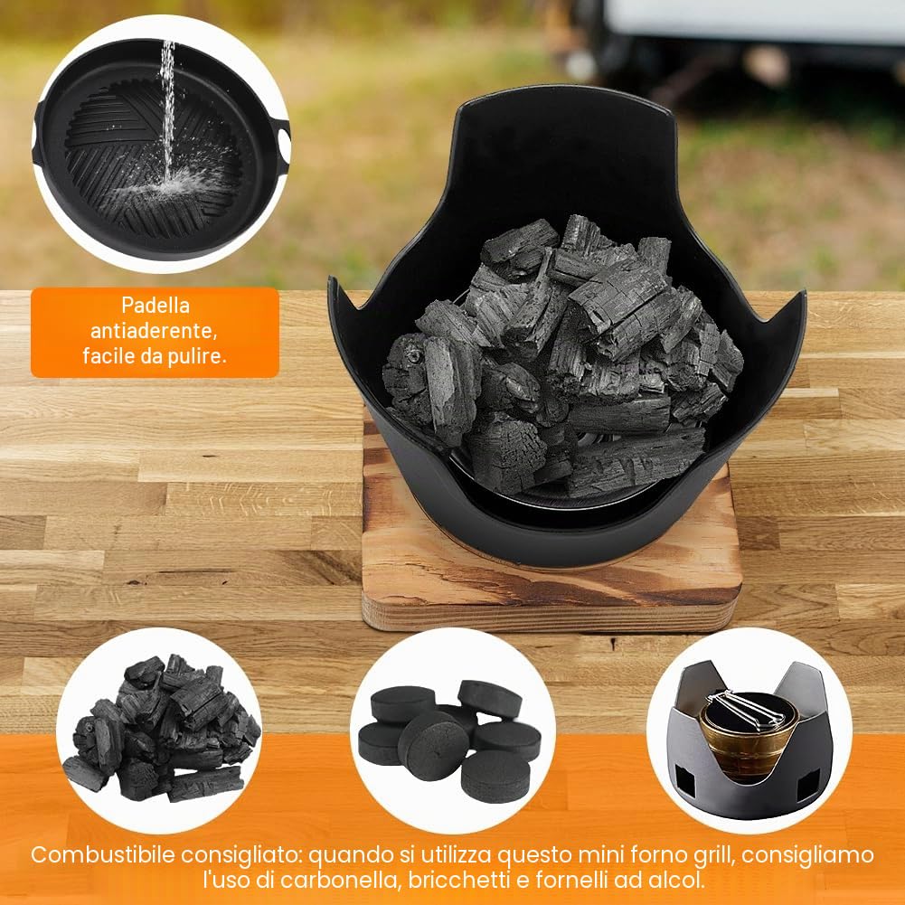 Cocoarm Barbecue a carbonella, portatile, mini asta per barbecue coreano, rivestimento antiaderente, senza fumo, da campeggio, con alcool o carbone