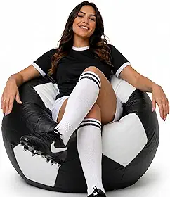 Puff Bola Futebol Seleção Brasileira Brasil Copa do Mundo Com Enchimento Incluso, Puff Sala Quarto Gamer (PRETO COM BRANCO)
