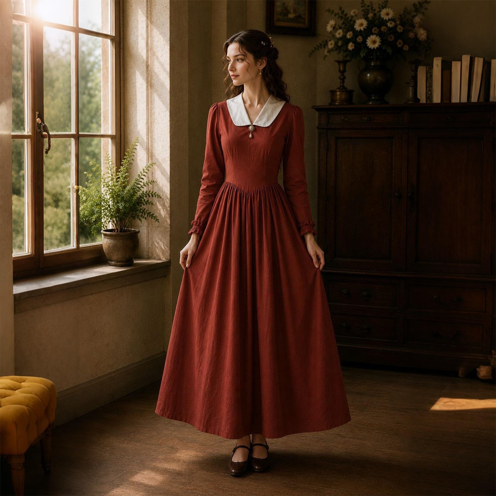 Elegante Abito Medievale con Vita Stretta, Perfetto per spettacoli teatrali e Halloween.