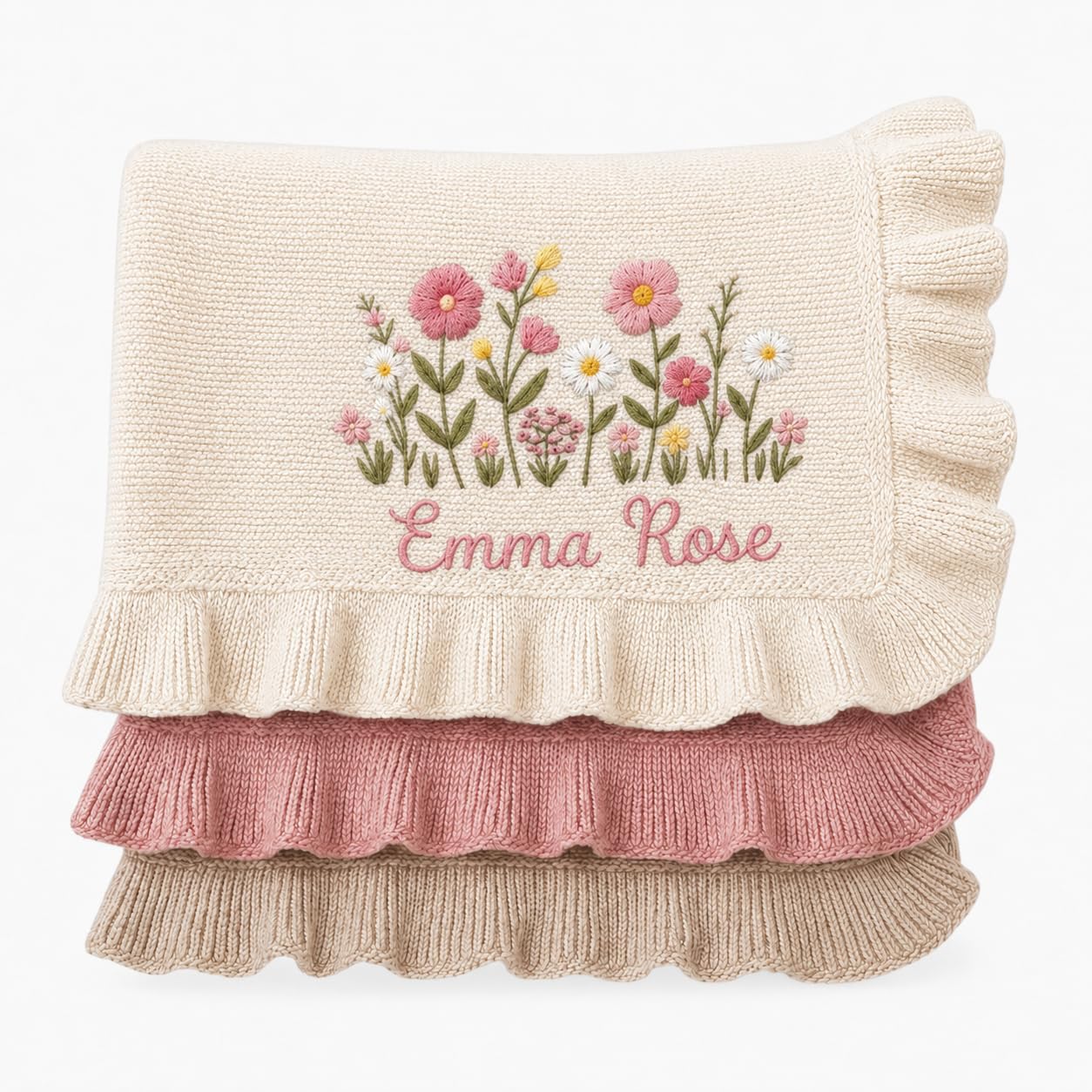LOVELYPOD Custom Knit Baby Blanket, Embroidered Name Nursery Blanket, Newborn, Cotton Knit Stroller Blanket, Personalized Baby Knit Blanket Gifts02