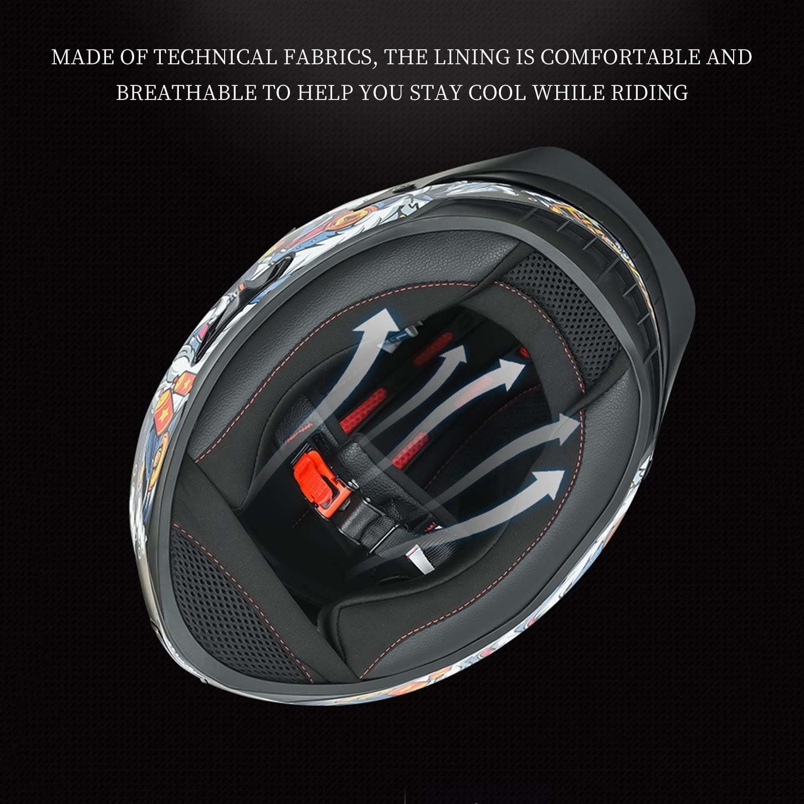 Casco Per Moto Integrale Omologato ECE Con Grafiche Casco Integrale Moto Per Donna E Uomo Casco Per Scooter Con Visiera Parasole, Con Luce LED Per La Guida Notturna Bright Black,M