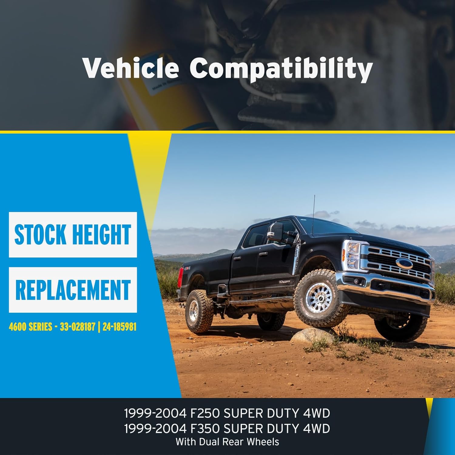 Bilstein 4600 Series Set of Front & Rear Shocks with Steering Stabilizer fits 1999-2004 F250, F350 Super Duty 4WD DRW | Includes TrendsAuto Decal | 33-028187 24-185981 24-158848