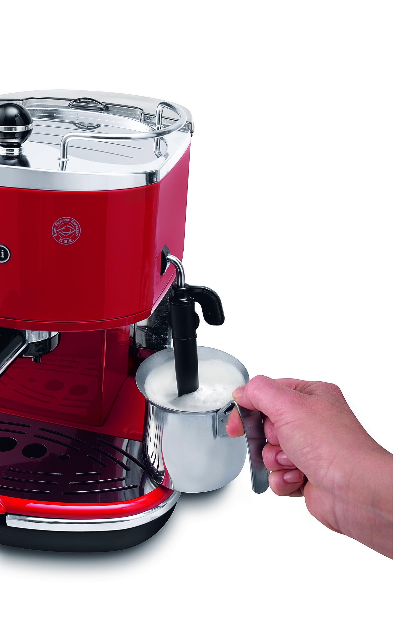 De'Longhi ICONA ECO311.R Macchina da Caffè Espresso Manuale e Cappuccino, in Polvere e Cialde E.S.E., Spegnimento Automatico, Serbatoio Estraibile da 1.4L, Potenza 1100W, Scaldatazze, Rosso
