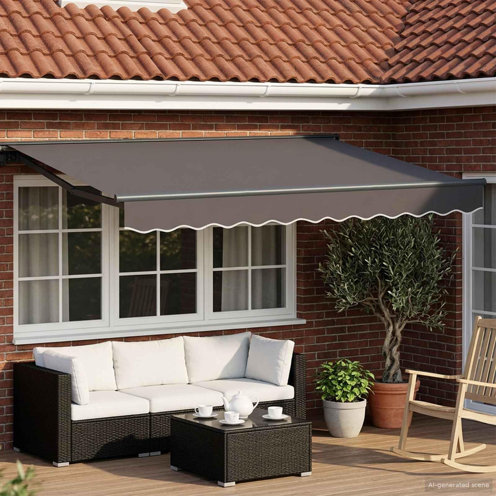 Yisssmeng Markise 3 x 2,5 m Gelenkarmmarkise Anthrazit, Halb-Kassette mit Fernbedienung und Handkurbel, Sonnenschutz für Terrasse und Balkon, Stabiler Aluminiumrahmen