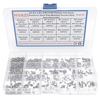 Metric 900PCS Metric M1 M1.2 M1.4 M1.6 M2 Phillips Countersunk/Flat Head Stainless Steel Tiny Machine Screws Nuts Assortment Kit