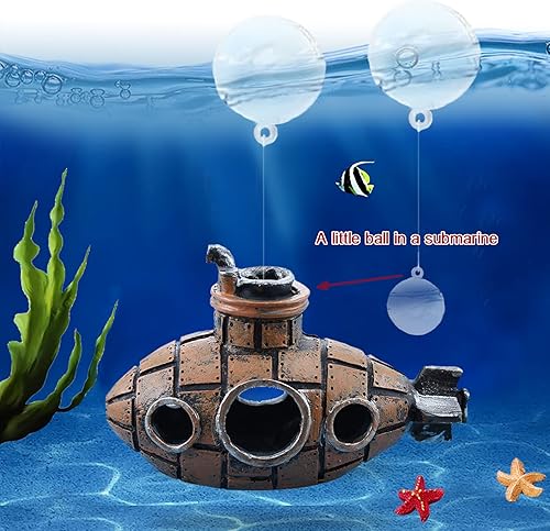 Miniatura 2 de BEZALEL Decoraciones de pecera  Juego de decoración flotante de 12 piezas, incluye buzo flotante, medusa falsa, estrella de mar y submarino