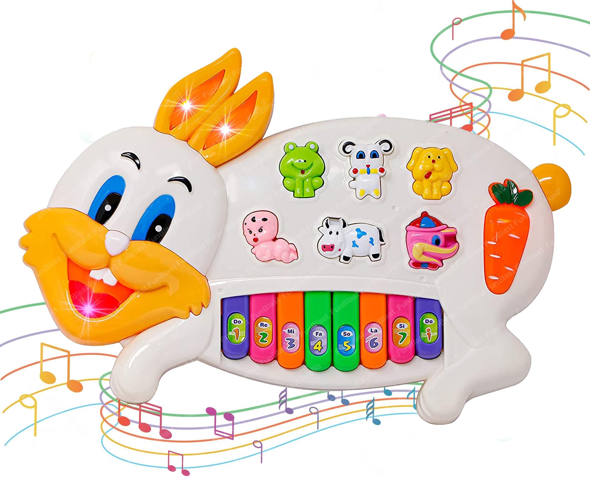 Buy Toyshine Rabbits Musical Piano with 3 Modes Animal Sounds, Flashing ...