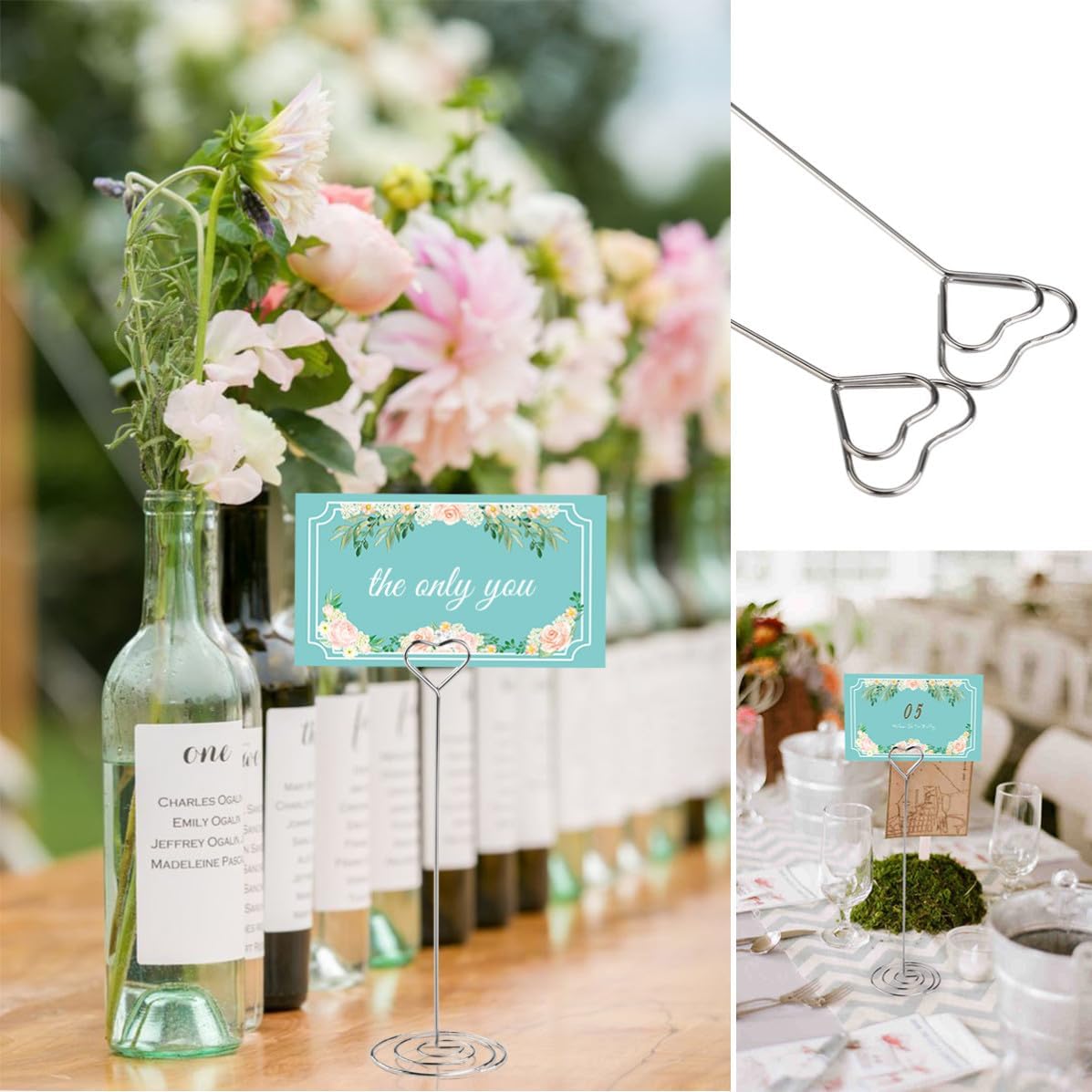 Photo Clips Name Holders Table Number Holders 6pcs Heart Shape Note Clip Stand Silver Iron for Wedding Party Home Office Use