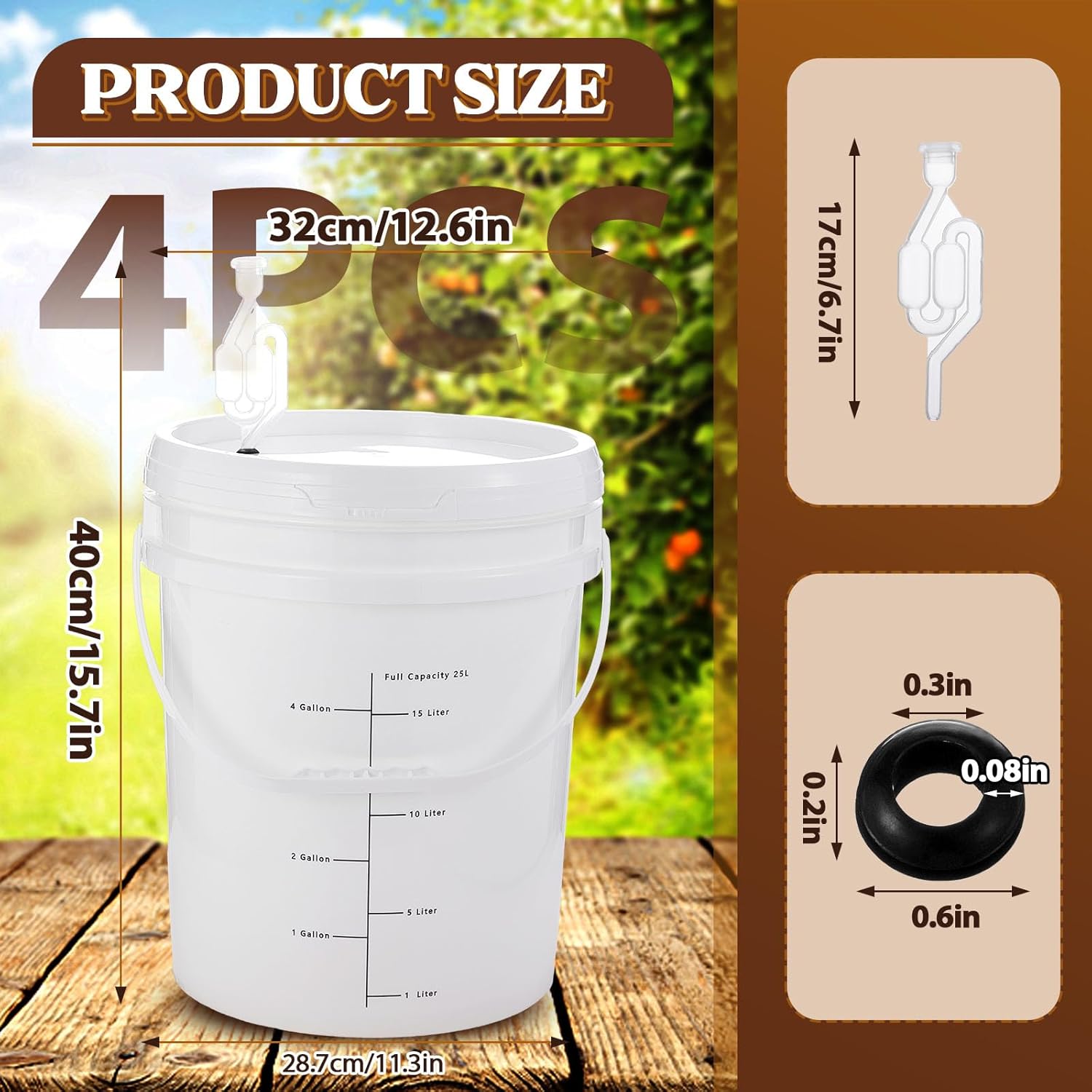 Ziliny 4 Pcs White 6.5 Gallon Fermentation Bucket with Twin Bubble Airlock Grommets Lid Brewing Wine Fermenter Fermentation Kit for Home Beer Wine Mead Other Fermented Beverage