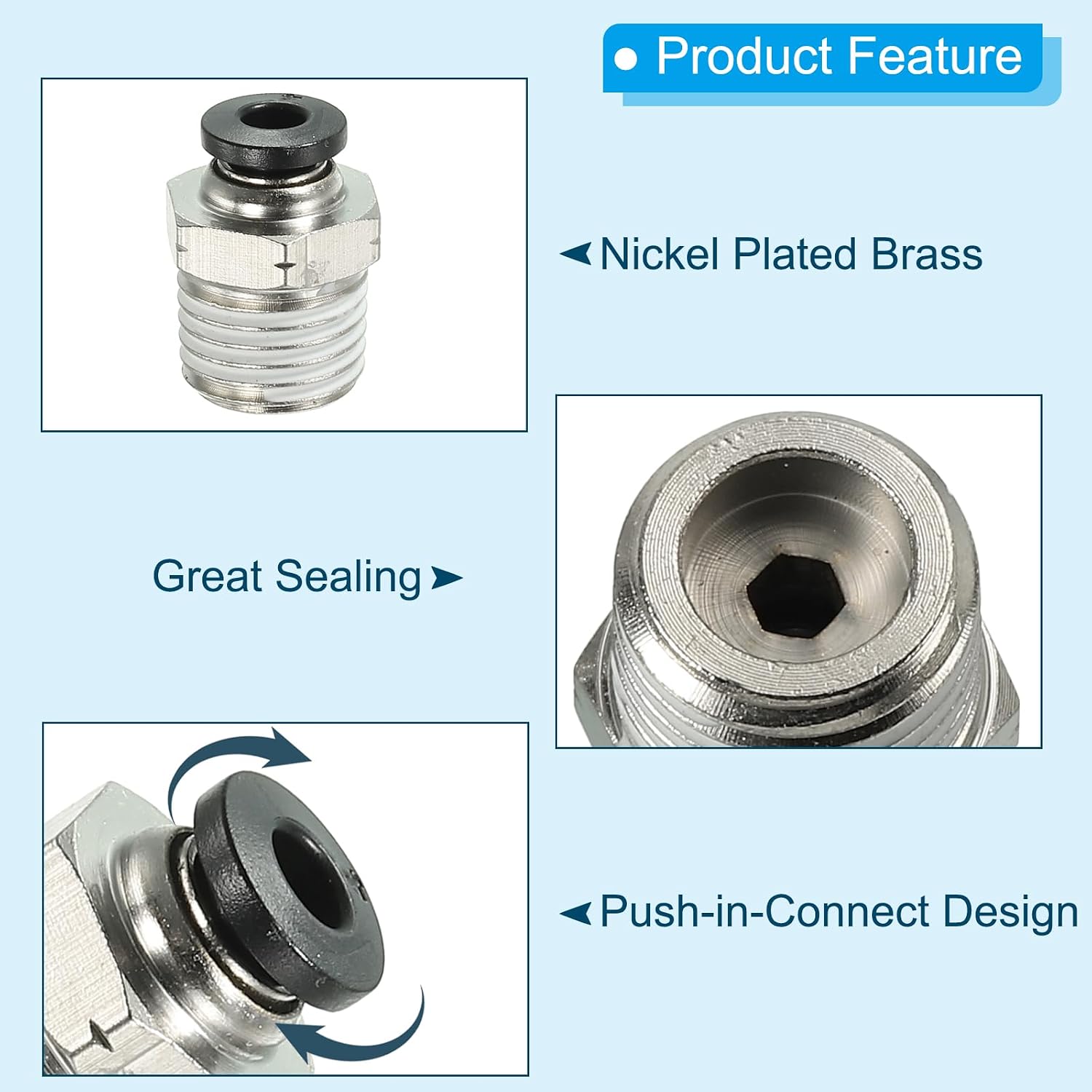 PATIKIL 4mm x 1/4"NPT Male Thread Push to Connect Fittings, 2 Pack Straight Quick Connect Fittings Pneumatic Air Line Fittings Joint Tube Fitting for Air Water