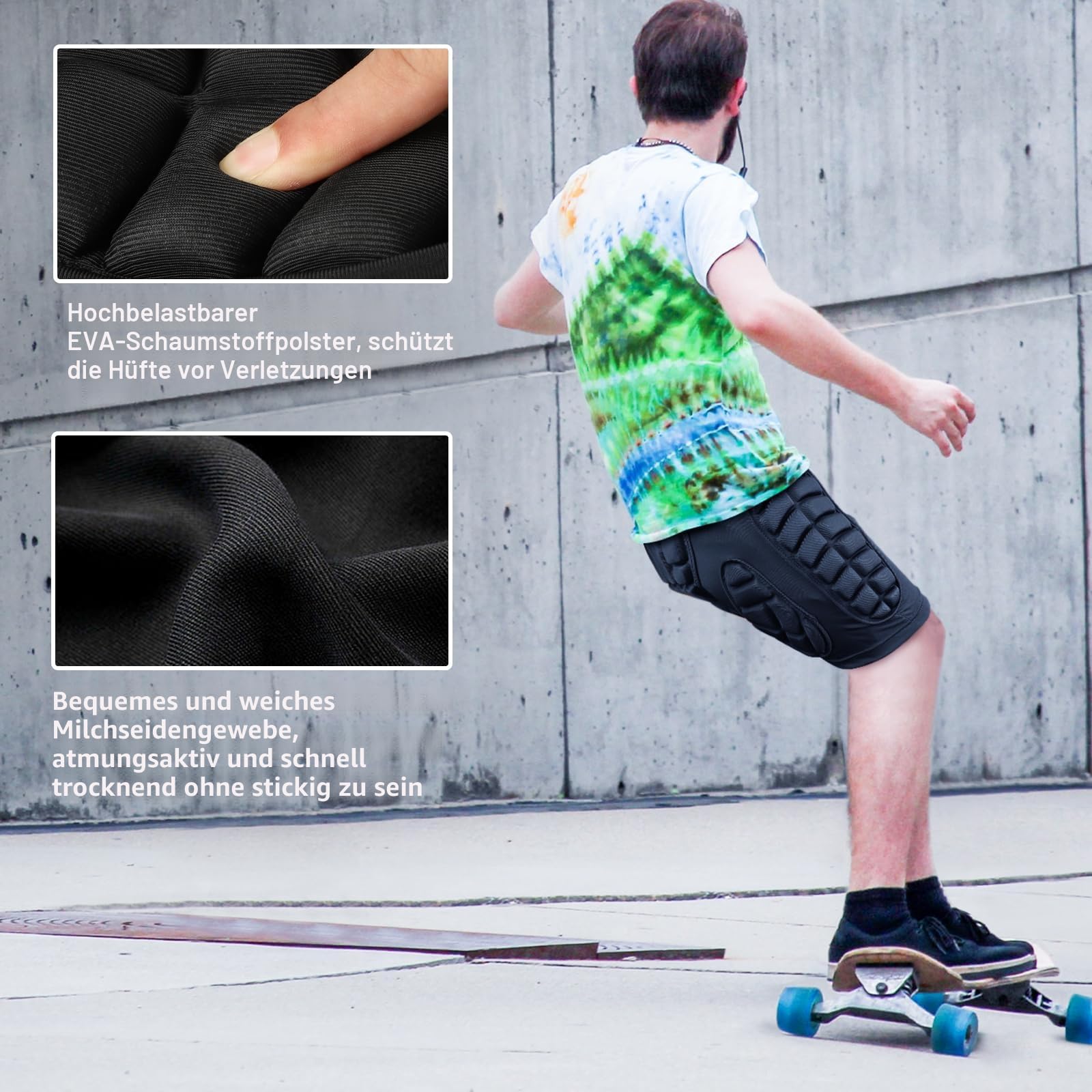 Cienfy 3D Hüftpolster Eva Protektorenhose Gepolsterter Shorts Crash-Pad Impakthose für Skiing, Eislauf, Snowboardfahren Und Skateboardfahren