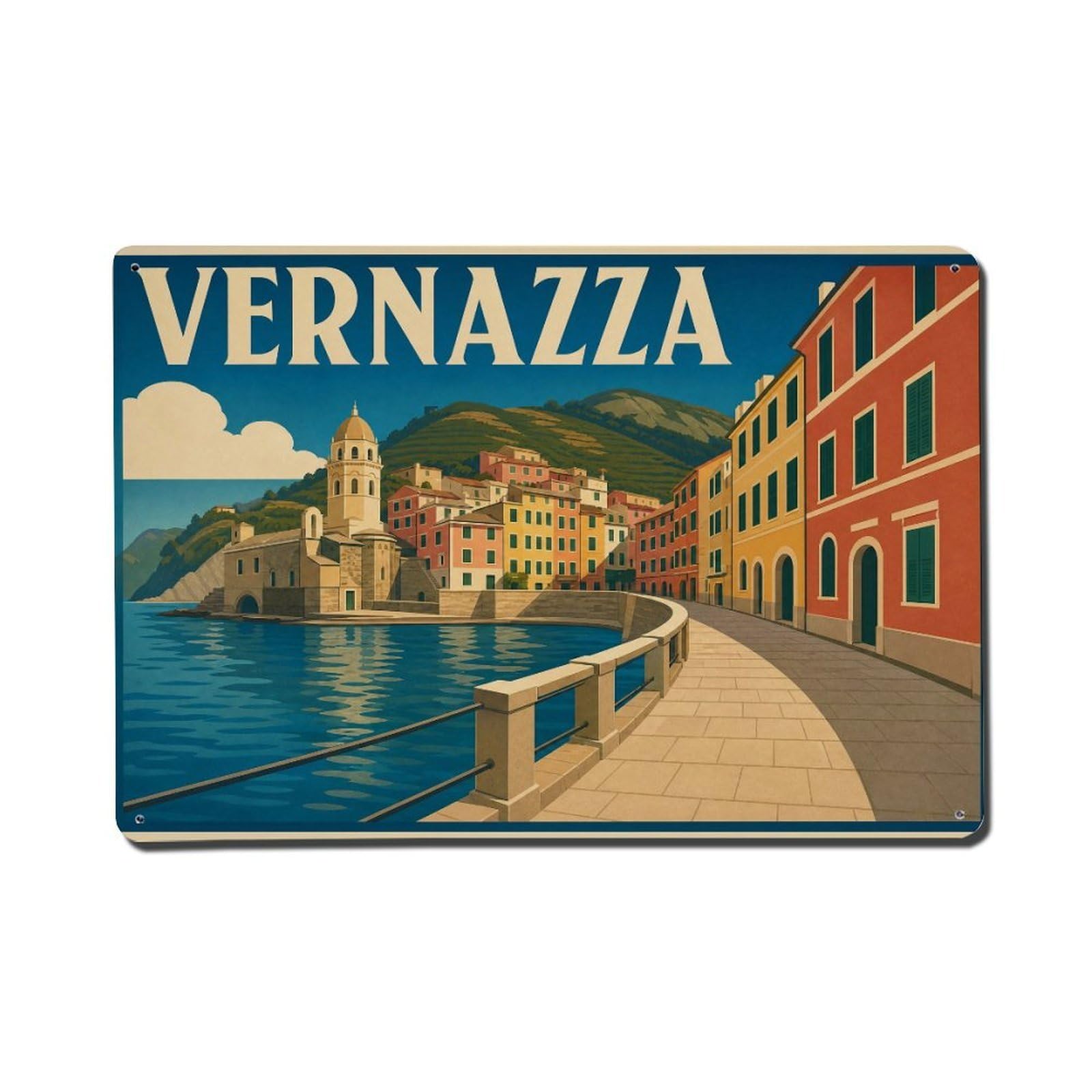 Vintage Travel Vernazza Waterfront Promenade Italy （1） Metal Tin Sign