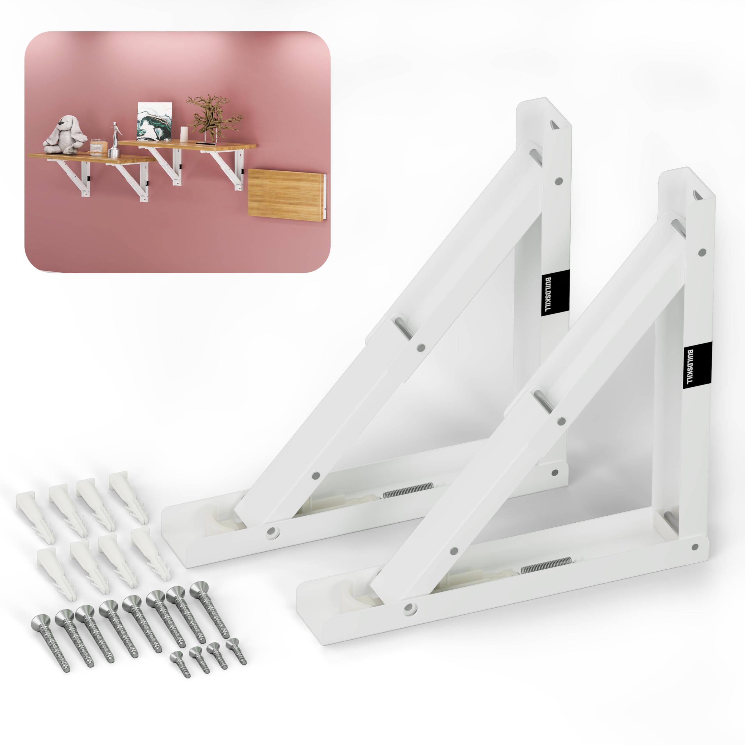 Buildskill 24" Folding Shelf Bracket, 1.2mm Heavy-Duty Folding Table Bracket, Corrosion Resistant & Space-Saving Design, Brackets for Wall Shelves & Workstations, Home & Office Use (DAGrey) (Set of 2) — Amazon image 9