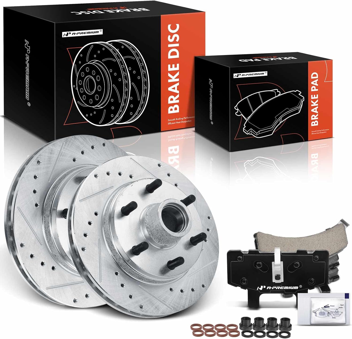 A-Premium 11.60 inch (294.7mm) Front Drilled and Slotted Disc Brake Rotors + Ceramic Pads Kit Compatible with Select Chevrolet and GMC Models - Express 2500/Savana 2500 1996-2002, C2500, 6-PC Set