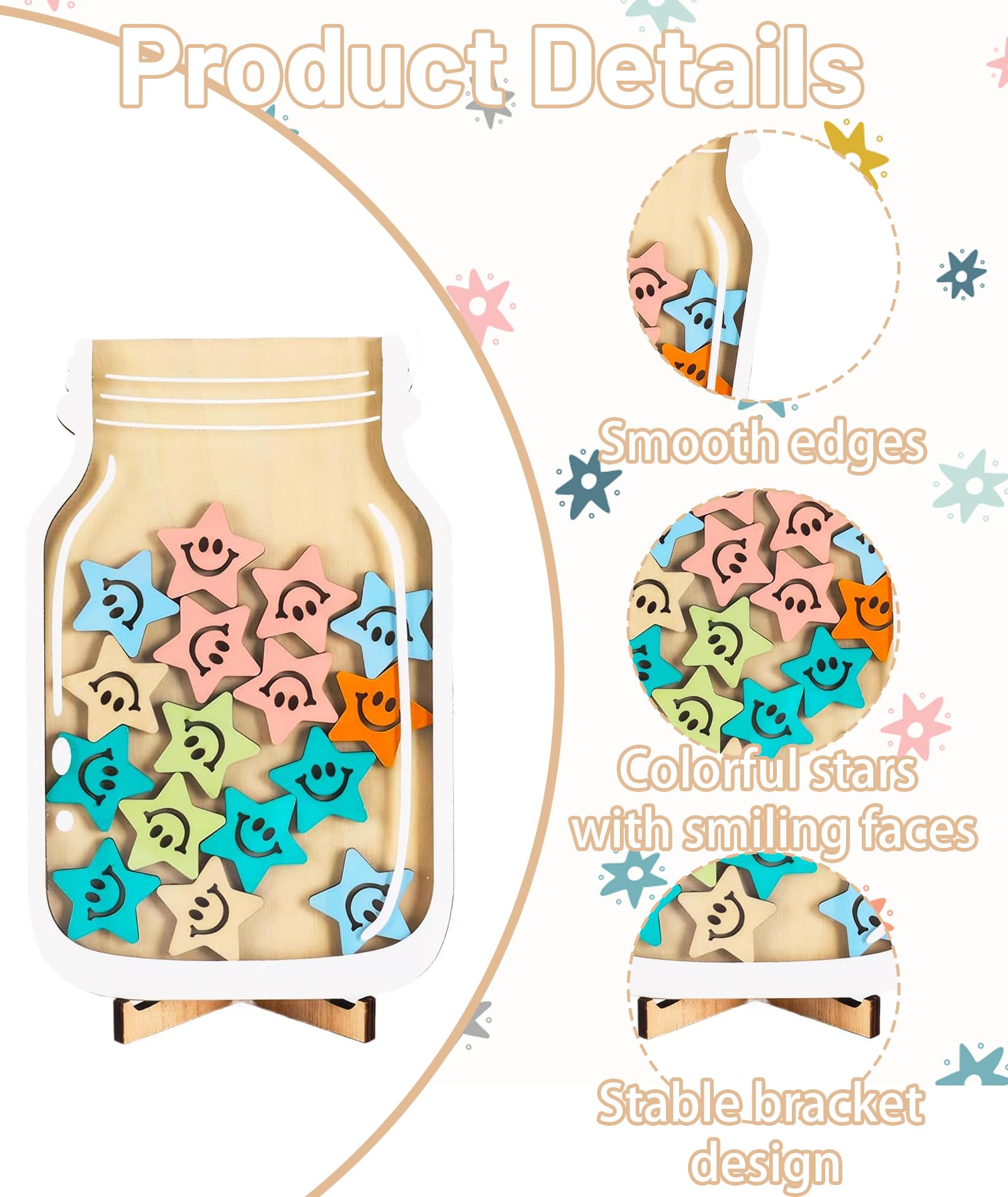 Star Stickers for Kids Rewards, Reward Jar for Home and Classroom Use, Colorful Smiley Star Design, Behaviour Potty Training and Daily Chores Reward Chart for Kids, Reward Jar for Classroom (Star) - Image 2 thumbnail