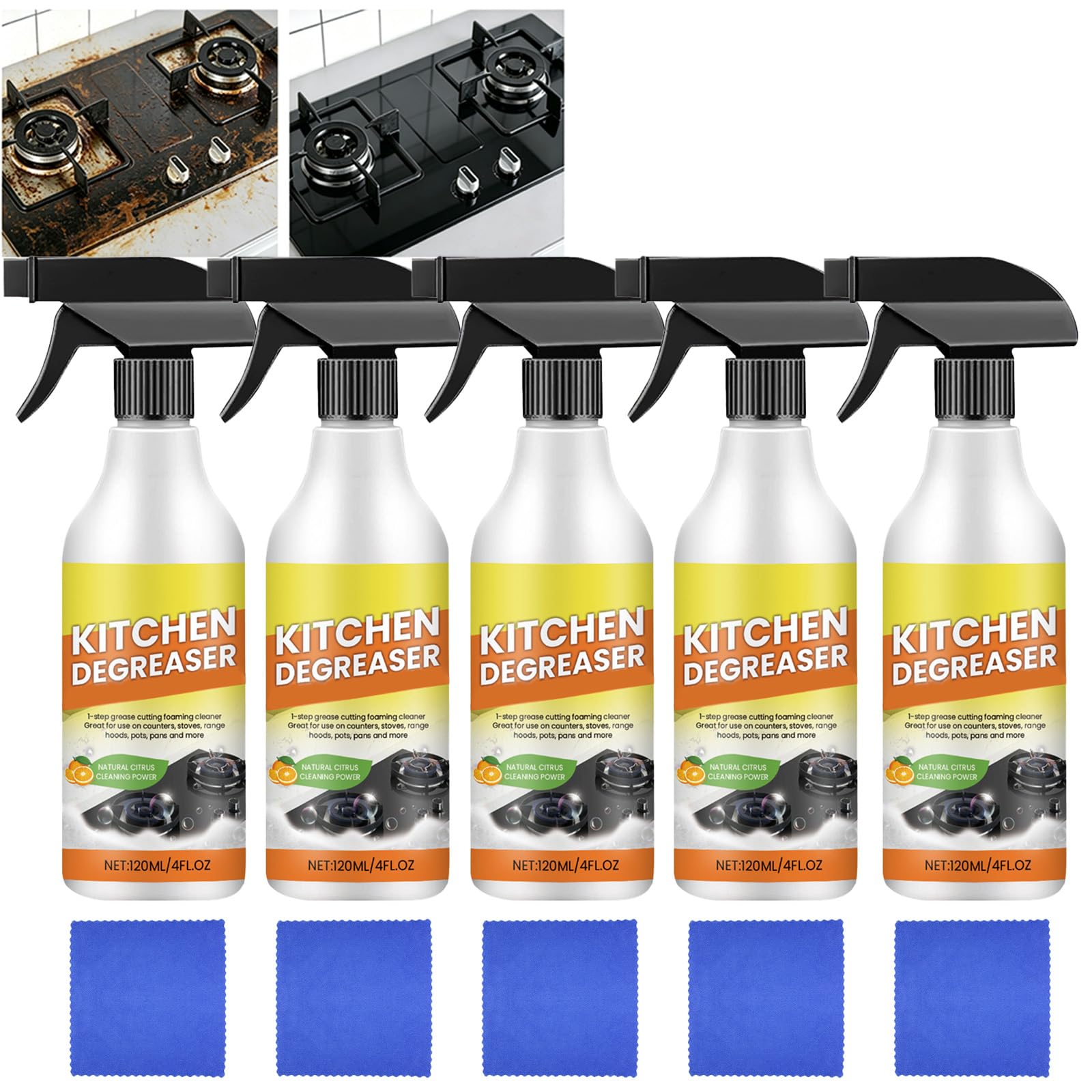 Heavy Duty Kitchen Degreaser Spray für Ölfett und Stains.Kitchen, Mehrzweck-Schaumreiniger für Backofen, Herd, Dunstabzugshaube, Mikrowelle. Reinigungsspray für Küchengeräte. (5pcs)