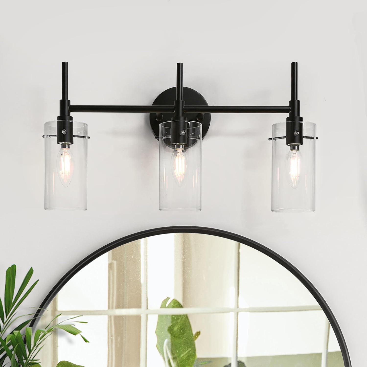 Bathroom Light Fixtures, Black Vanity Lights for Bathroom, 3 Light Bathroom Vanity Light, Black Wall Sconces Lighting with Clear Glass Shades