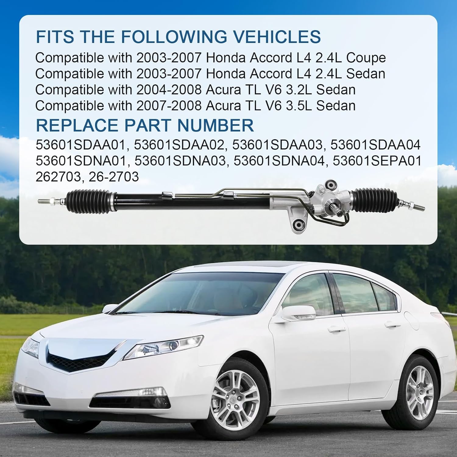 DICMIC Power Steering Rack & Pinion Assembly with Boot Compatible with 2003-2007 Honda Accord 2004-2008 Acura TL Replace# 53601SDAA01, 26-2703