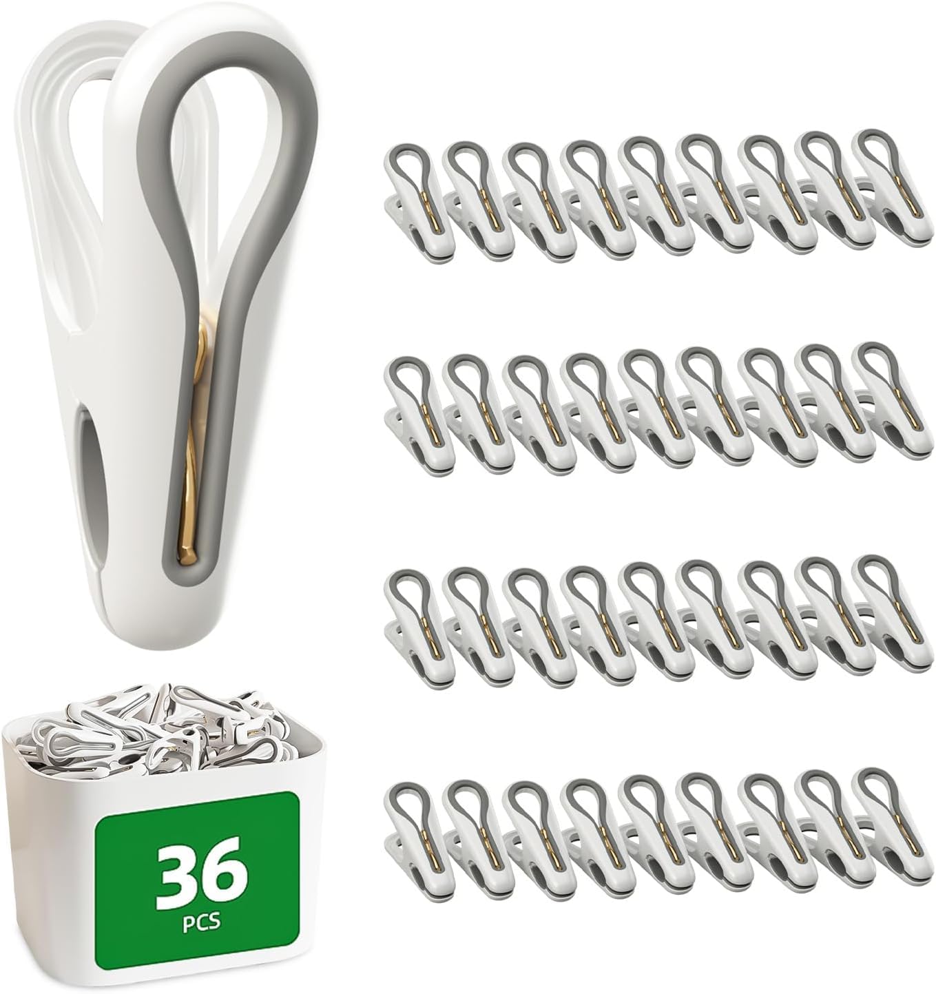 Plastic ClothesPins Heavy Duty Out door with Storage Box, 2.5-Inch Chip Clips with Non-Slip No-Trace Design for Laundry, Drying Clothes,Towels, Crafts, Picture, Food Clips, Home Use and Travel (36)