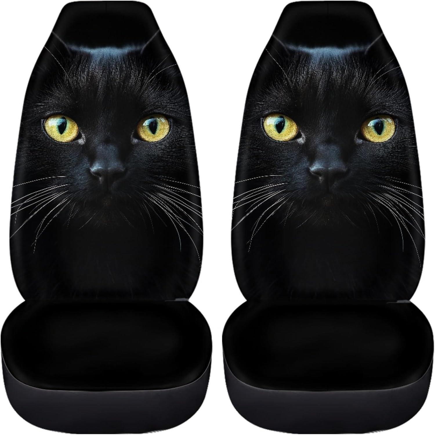 BIGCARJOB Durable Washable Black Cat Car Seat Covers 2pc Front Seat Only Ultra-Soft Universal Auto Drive Seat Protector Cover