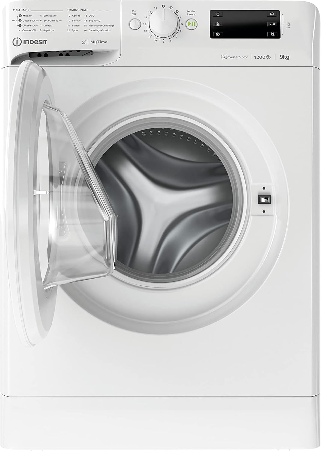 Indesit MTWE 91285 W IT - Lavatrice 9 kg Libera Installazione, Carica Frontale. Centrifuga 1200 Giri Al Minuto. Larghezza 59,5cm, Profondità 60,5cm, Altezza 85,0cm, Classe Energetica B