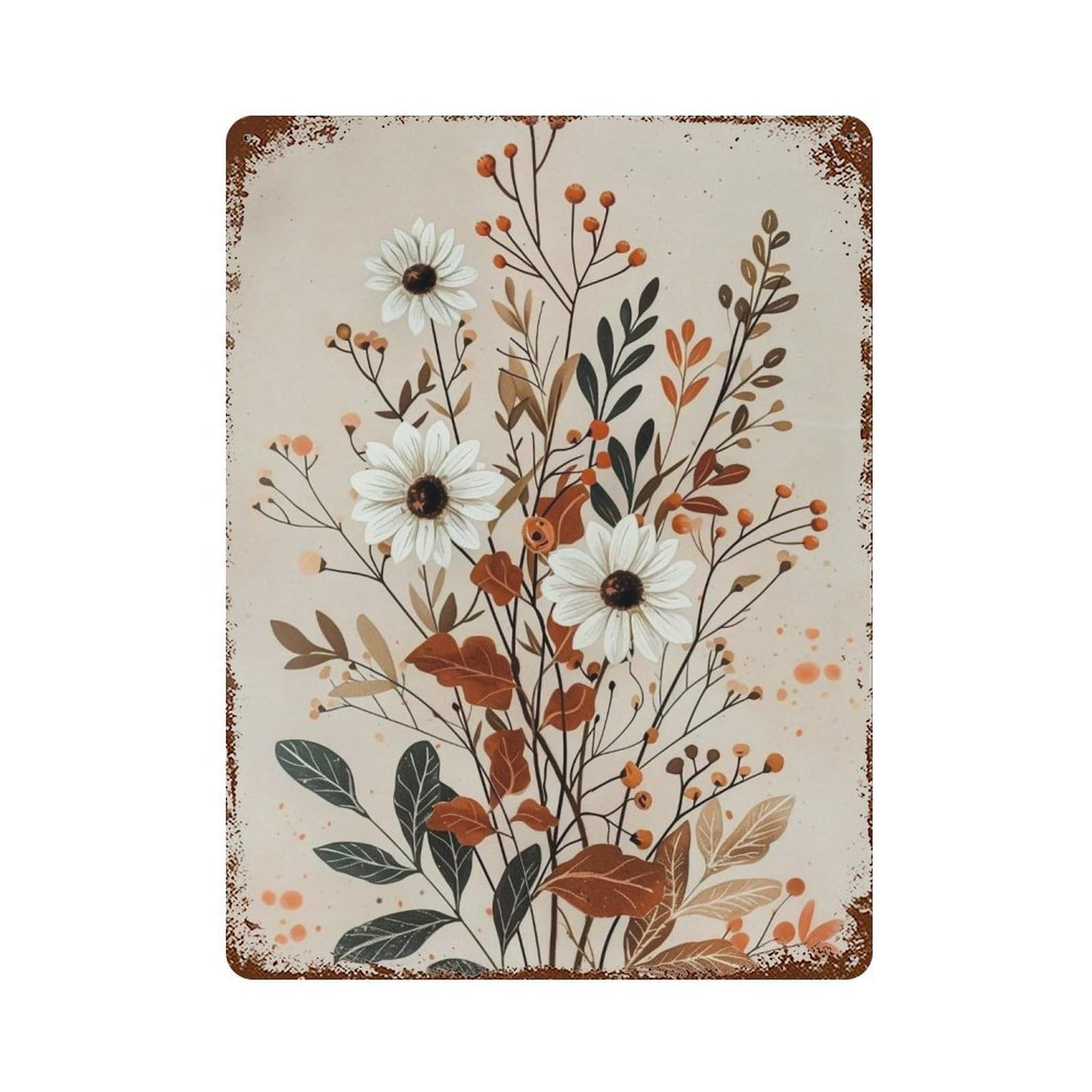WUJHGRSG Earthy Tone Vertical Layered Floral Sprig 02 Wall Art Retro Iron Vintage Metal Tin Sign Poster Modern Decor for Home Cofffee Club Bar Shop Style 40x30cm