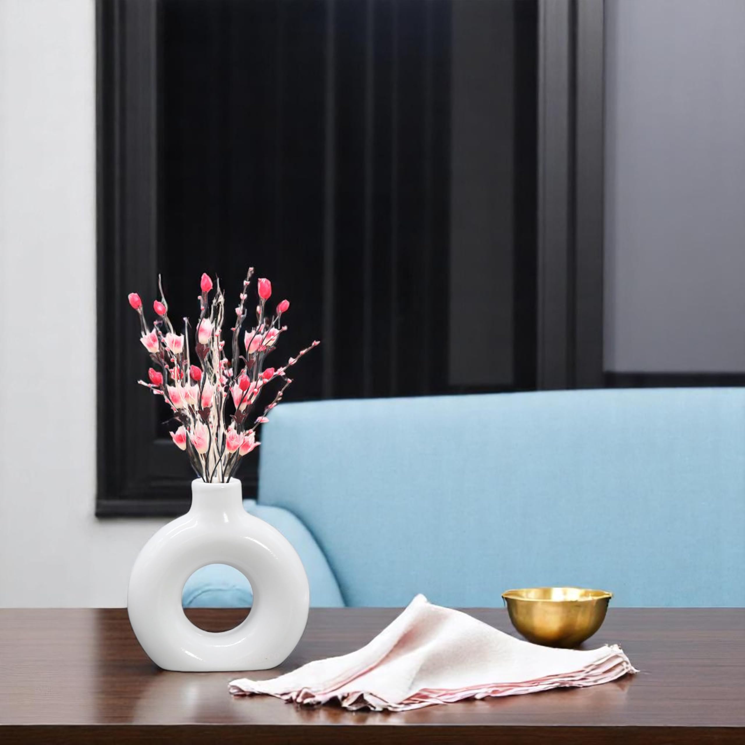 aaBco White Ceramic Donut Vase 4 Inch Modern Flower Vase | Ceramic Vase | Round Shaped Vase | Centerpiece | Home Decor | Office Decor (4 Inch White)-image-16