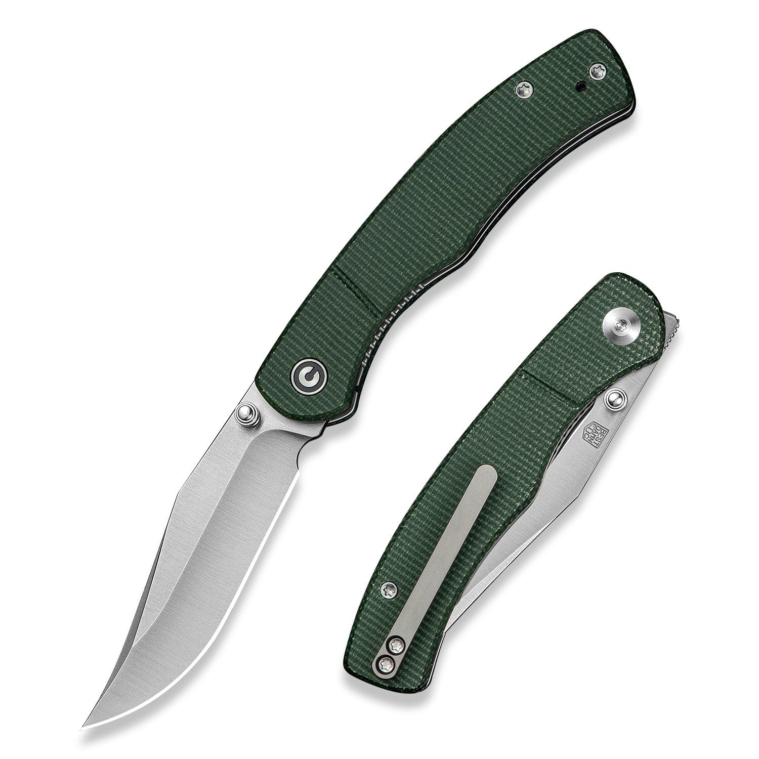 CIVIVI Clingman EDC Pocket Knife, 2.99" Nitro-V Blade Micarta Handle, Green