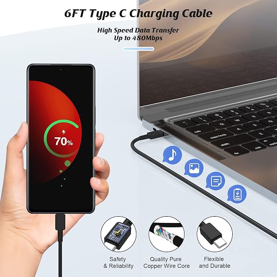 2Pack Super Fast Charger Type C 6ft, USB C Wall Charging Block Plug and Long Android Phone Charger Cable Cord for Samsung Galaxy S26/S26 Plus/S25/S24 Ultra/S23+/S22/S21/Note 20/iPhone 17 16 15 Pro