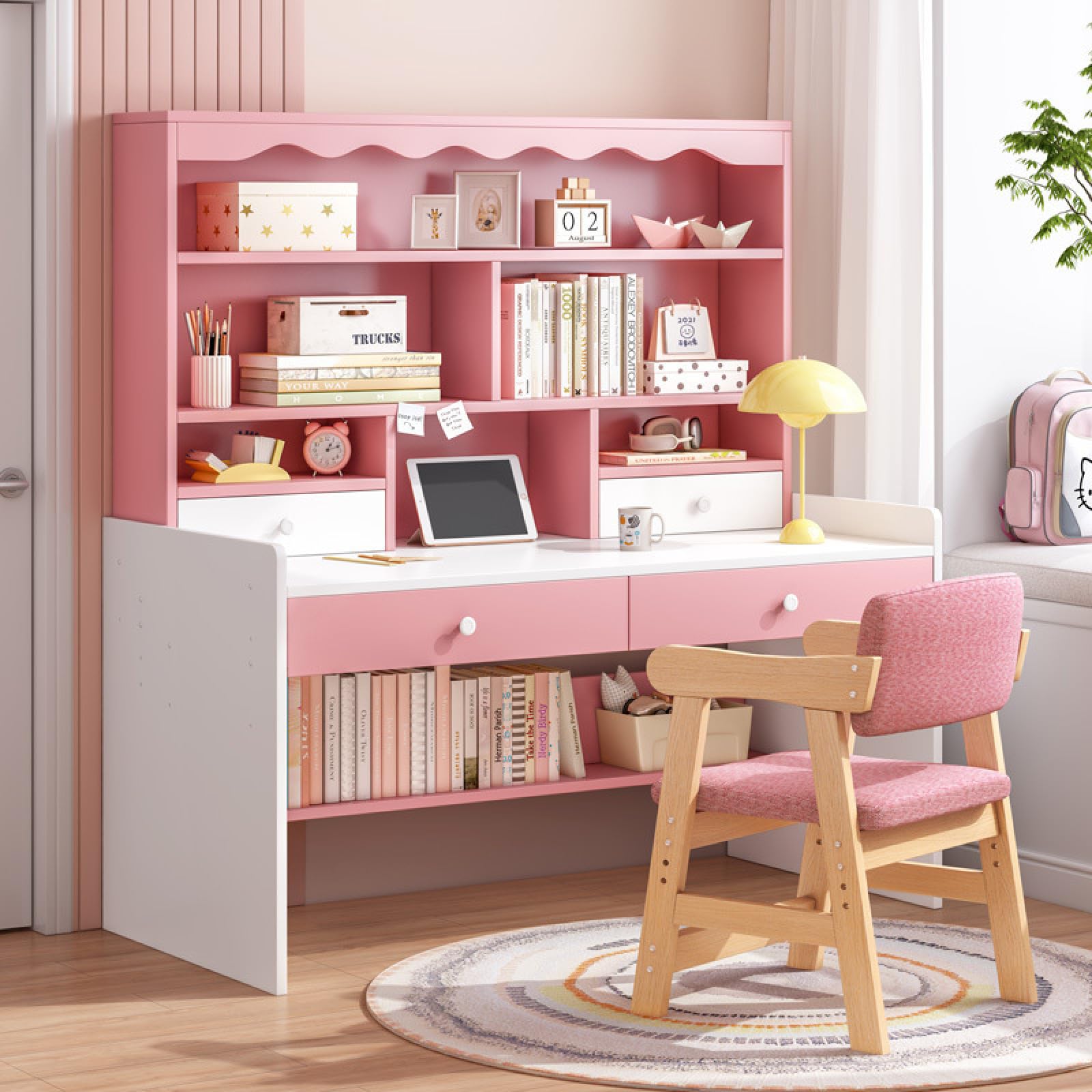 Wielofunkcyjne drewniane biurko ze zintegrowanym schowkiem i półką na książki, idealne do domu, biura, studia i gier - stylowy i oszczędzający miejsce design