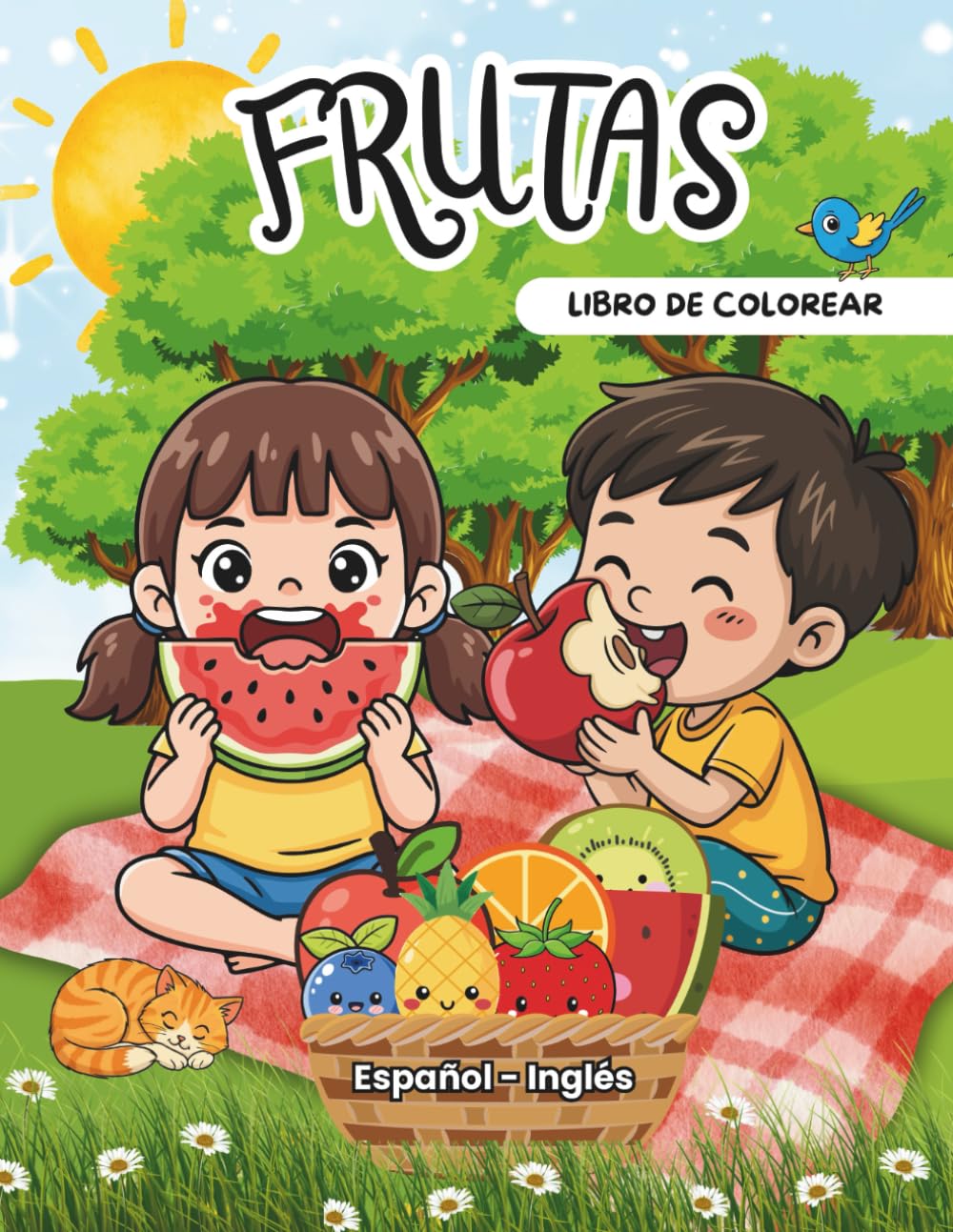 Frutas: Libro de colorear educativo para niños y niñas / Aprende las frutas en Español & Inglés