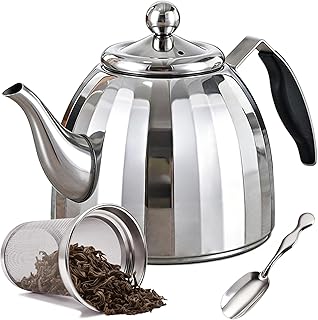 Stainless Steel Tea Pot with Removable Infuser - Loose Leaf Tea Maker, Home & Kitchen Teapot - Large 67.6 oz, Stovetop Safe Teapot for Tea/Coffee, Mirror Finish (2000ml)