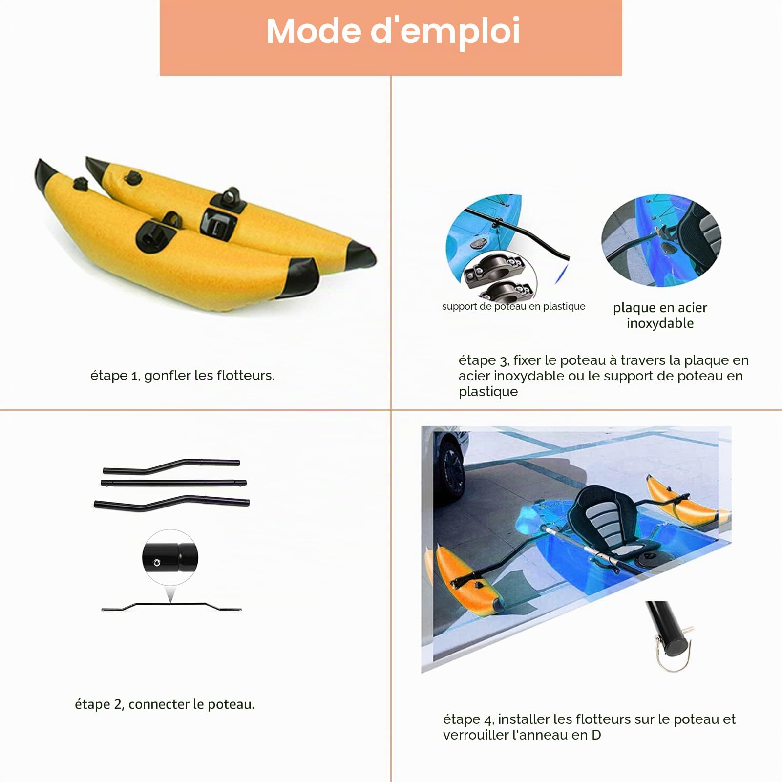 Stabilisateur de Kayak Gonflable Kit en PVC pour Cano? et Bateau, Syst¨¨me Flottant de Stabilisation pour Kayak et Cano?