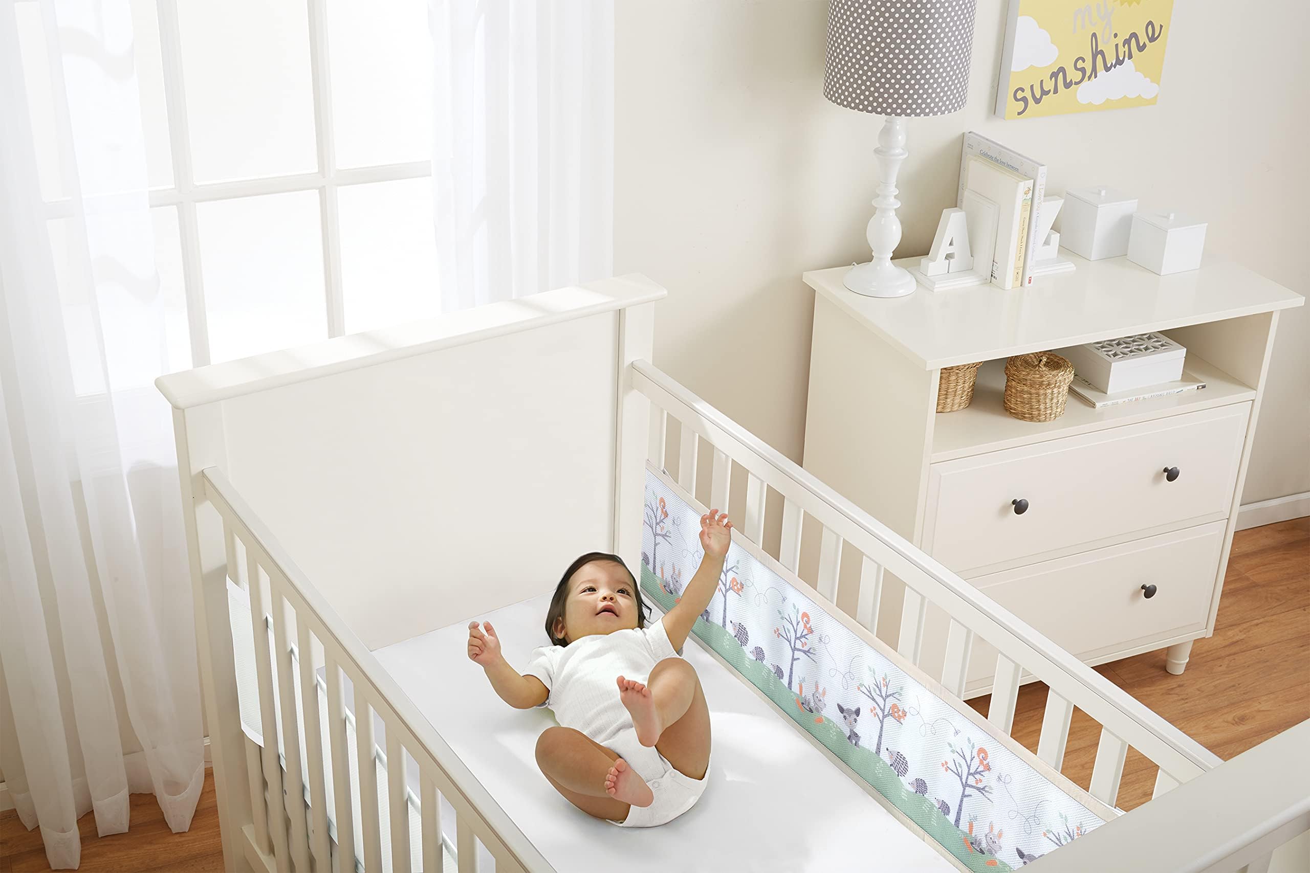 Classic 3mm Breathable Mesh Liner For Cots with 120x60cm or 140x70cm Mattress, Woodland Walk, Covers 2 Sides, Non-Padded Single Layer Cot Bumper Alternative, Safety Tested