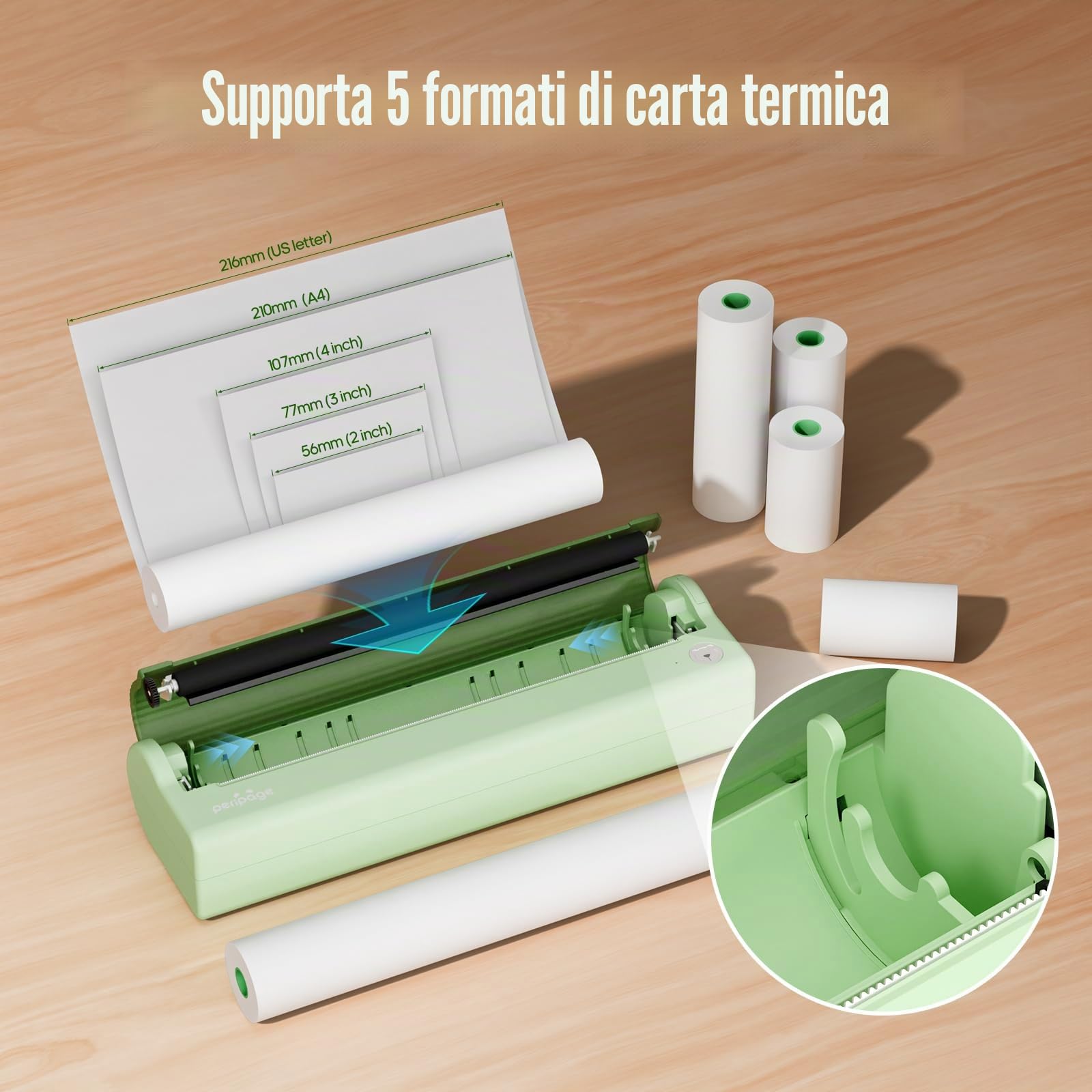 Bisofice P80 Stampante Portatile A4 Senza Arricciature, PeriPage Stampante Termica Bluetooth per Cellulare, USB per PC, Stampa liscia, Compatibile con Android/iOS/Win/Mac