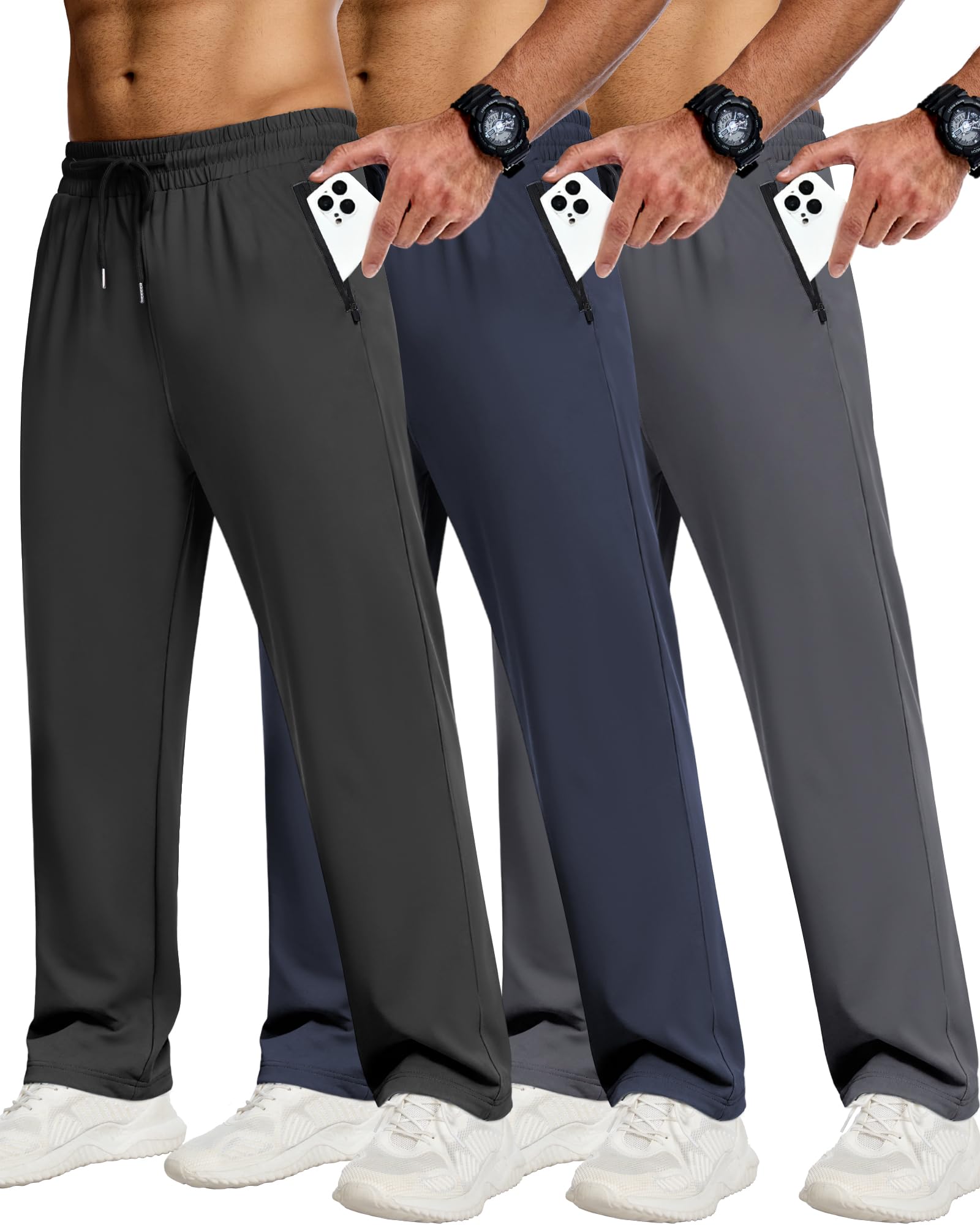 CE CERDR 3 4 Pack Mens Sweatpants with Zipper Pockets Athletic Workout Jogger Pants for Men Running Jogging