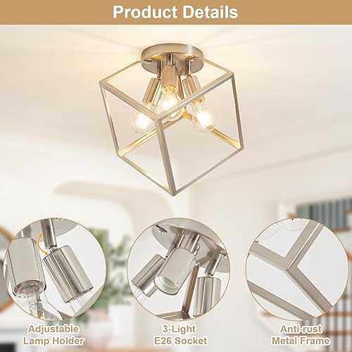 Miniatura 2 de Lámpara de techo empotrada de níquel cepillado, accesorios de iluminación geométrica multidireccional, marco de metal moderno, luces de vestíbulo de