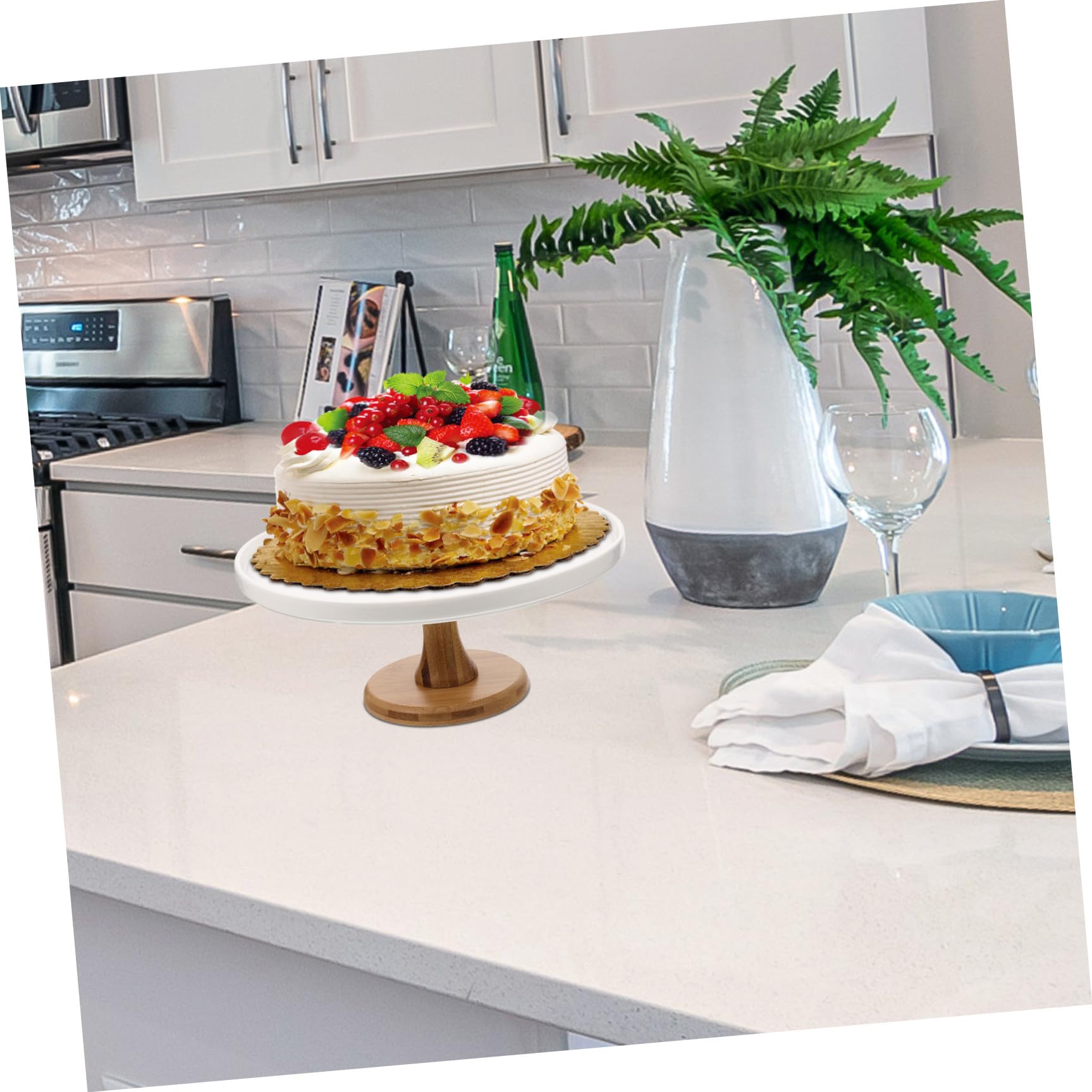 Présentoir à Gâteaux sur Pied en Céramique, Petit Présentoir à Gâteaux Rond, pour Muffins et Desserts, Mariage, Anniversaire, Thé de L'après-midi