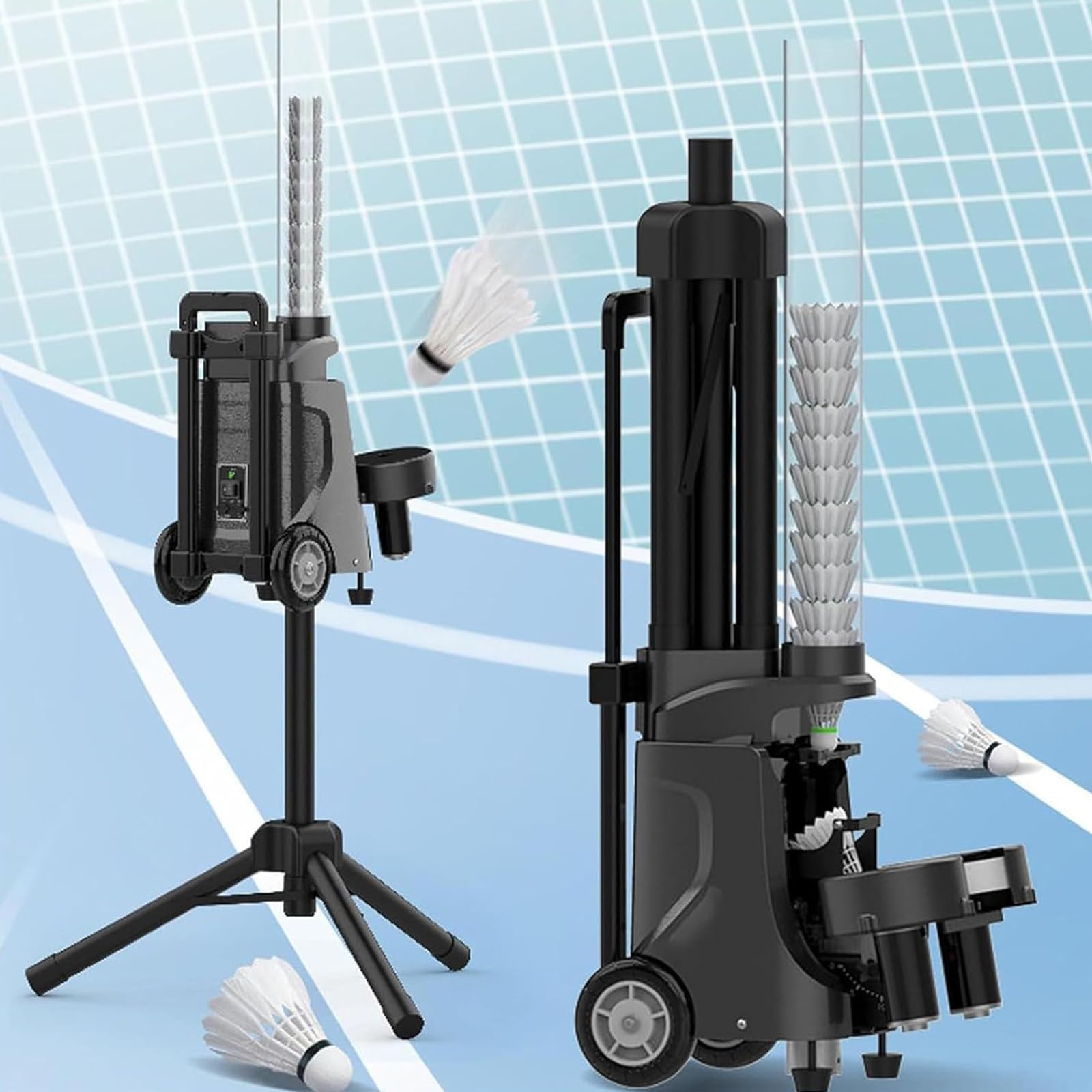 Máquina de bádminton - Entrenador de volante para niños y principiantes, capacidad de más de 50 pelotas, control de aplicación inteligente, 6-8 horas de duración de la batería, velocidad variable para