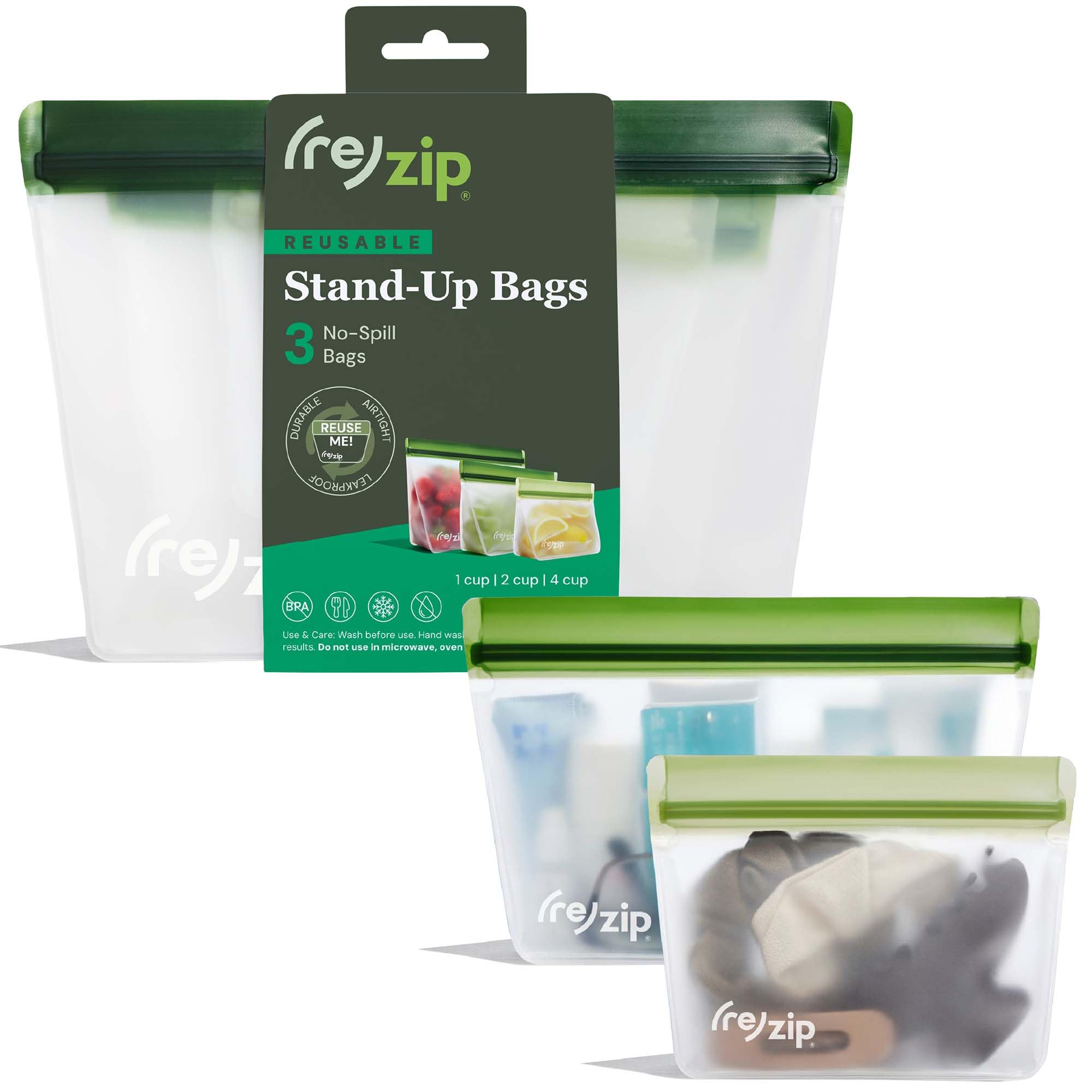 (re) zip 3-Piece TSA-Compliant Travel Bags | Stand-Up Style, Leakproof Storage for Toiletries, Cosmetics, Electronics, Snacks, Carry-On Organization |